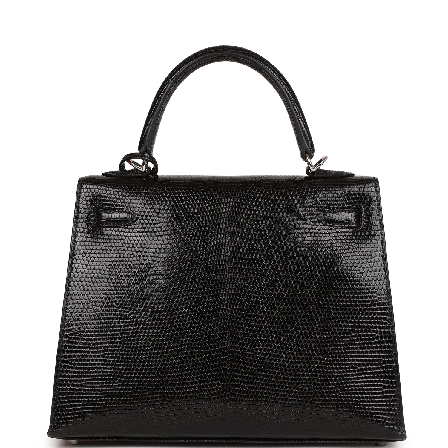 Hermes Kelly Sellier Lizard Palladium Hardware Handbag Black Travel Bag