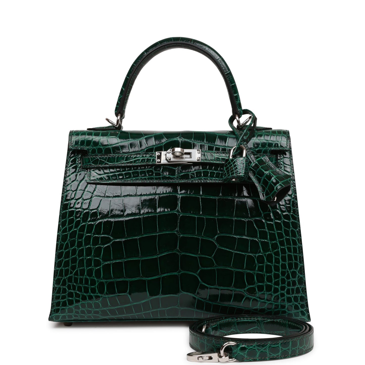 Hermes Kelly Sellier Vert Fonce Shiny Alligator Palladium Travel Bag