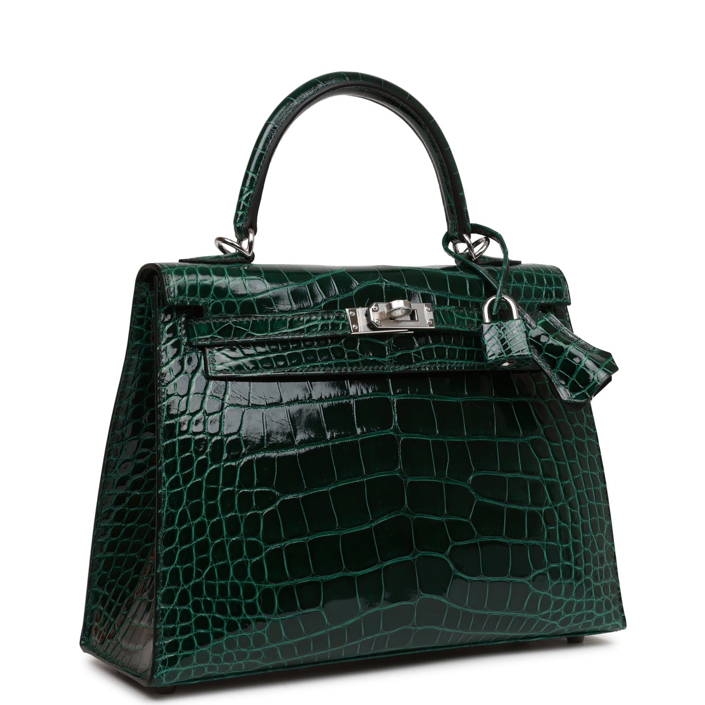 Hermes Kelly Sellier Vert Fonce Shiny Alligator Palladium Travel Bag