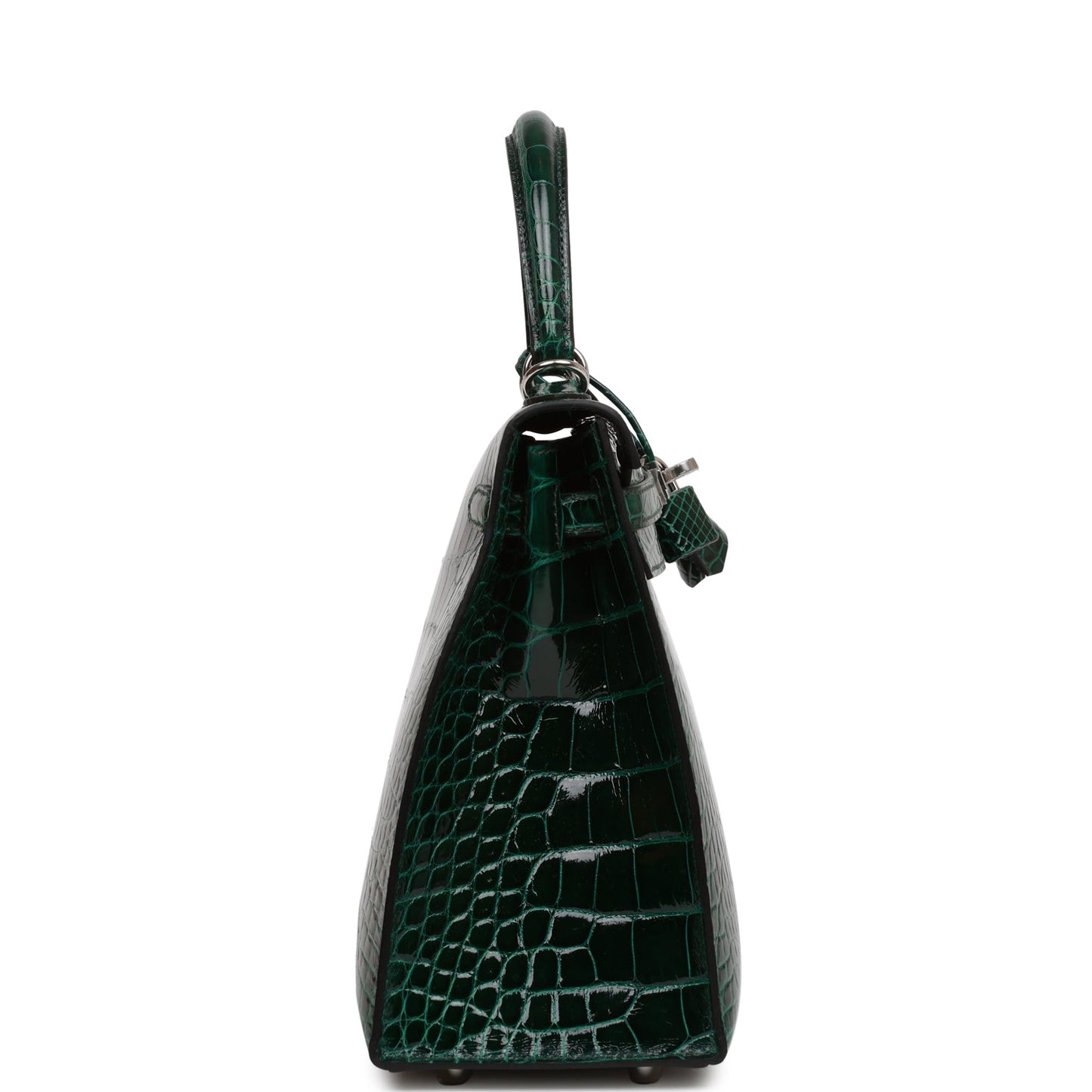Hermes Kelly Sellier Vert Fonce Shiny Alligator Palladium Travel Bag