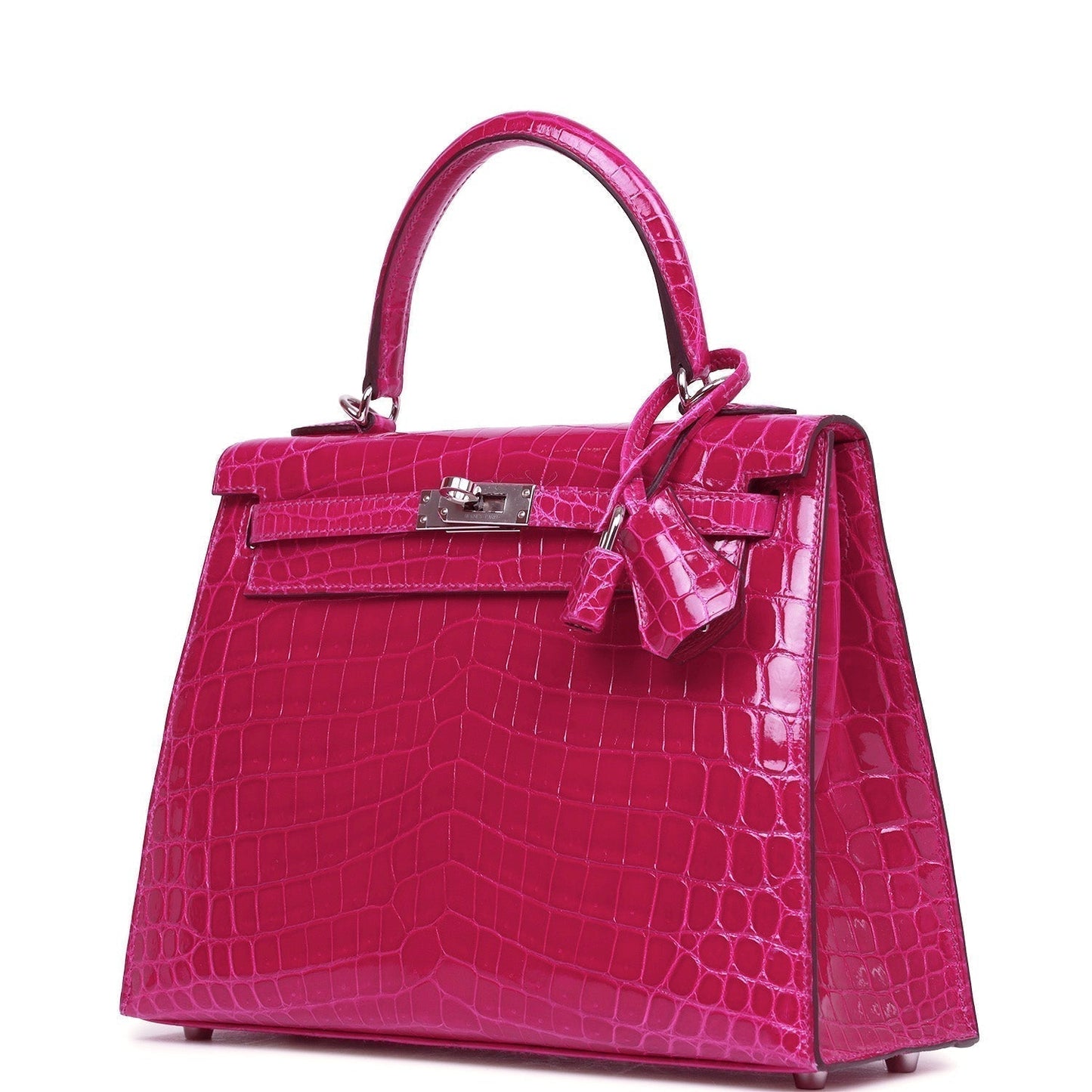 Hermes Kelly Sellier Rose Pourpre Shiny Niloticus Crocodile Travel Bag