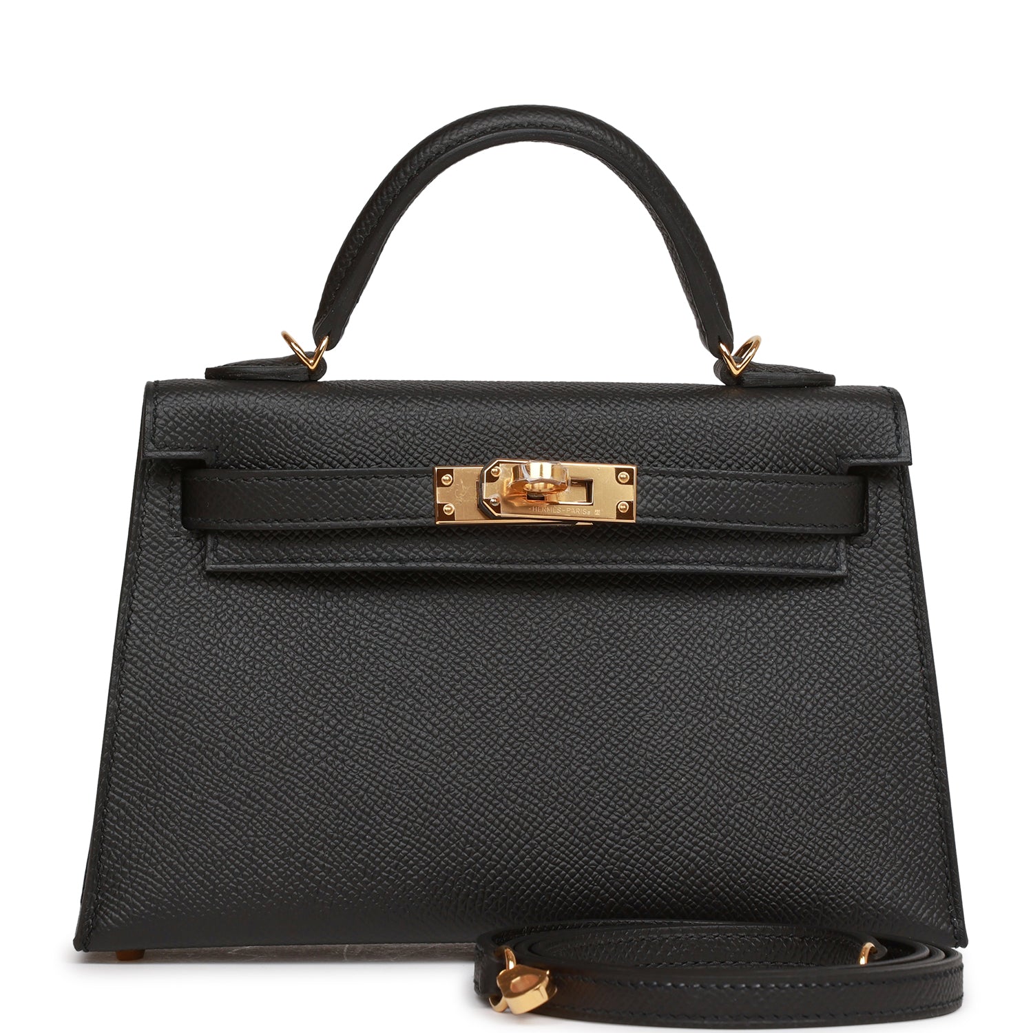 Hermes Kelly Sellier Epsom Hardware Handbag Black Gold Travel Bag For Mp