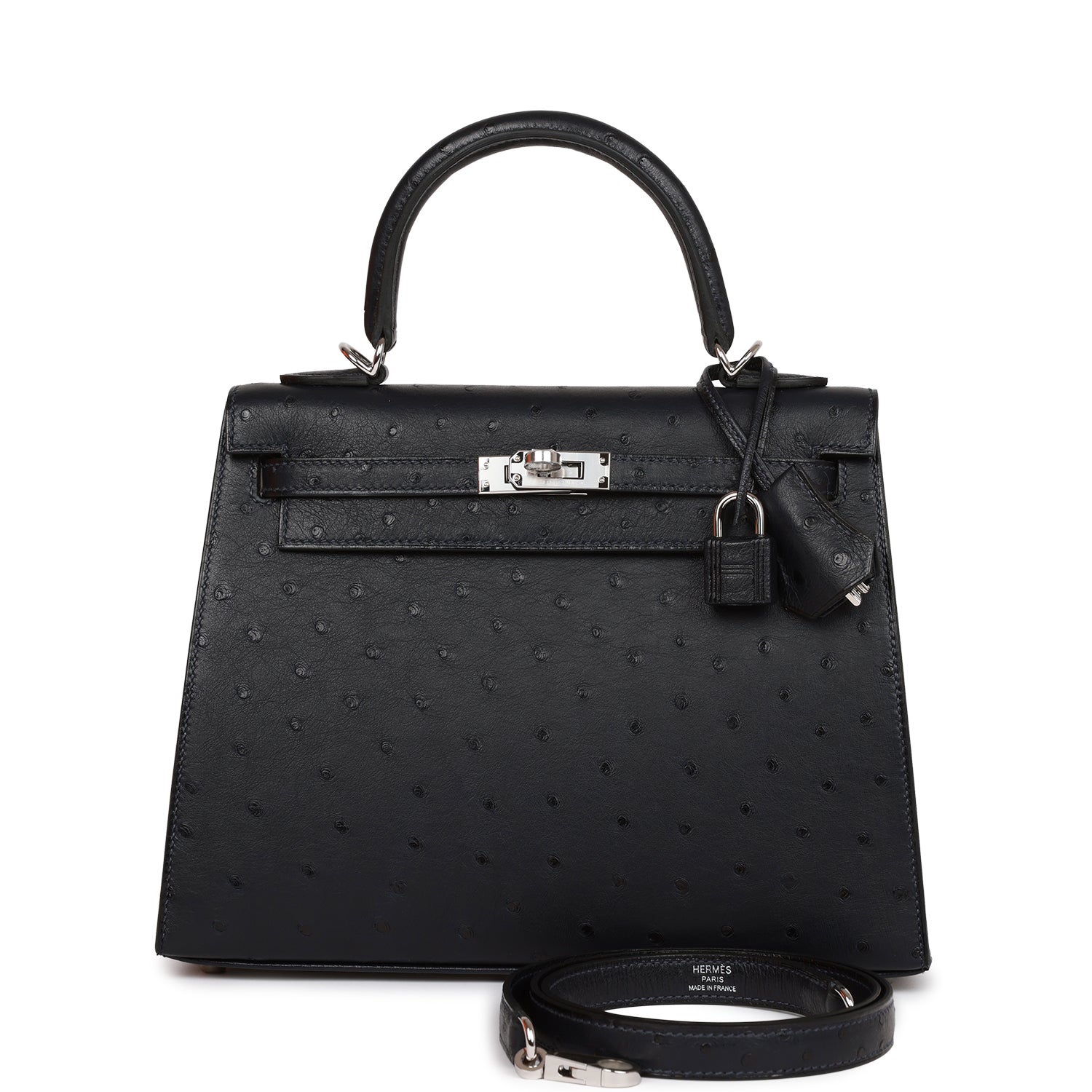 Hermes Kelly Sellier Caban Ostrich Palladium Hardware Handbag Travel Bag