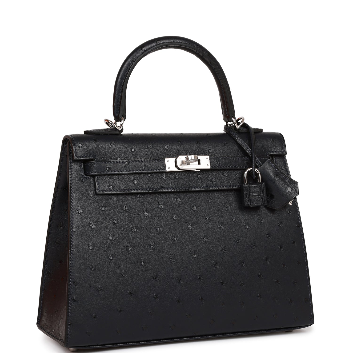 Hermes Kelly Sellier Caban Ostrich Palladium Hardware Handbag Travel Bag