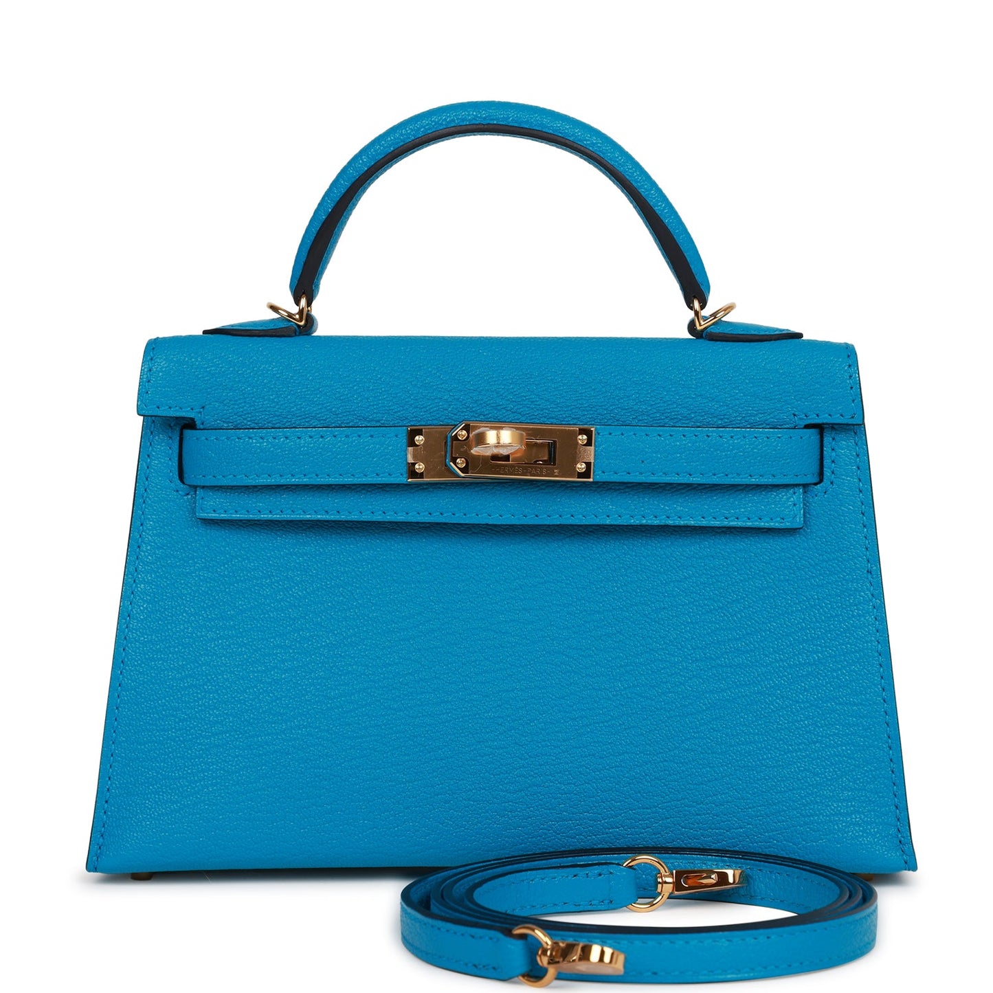 Hermes Kelly Sellier Bleu Frida Chevre Hardware Handbag Gold Travel Bag