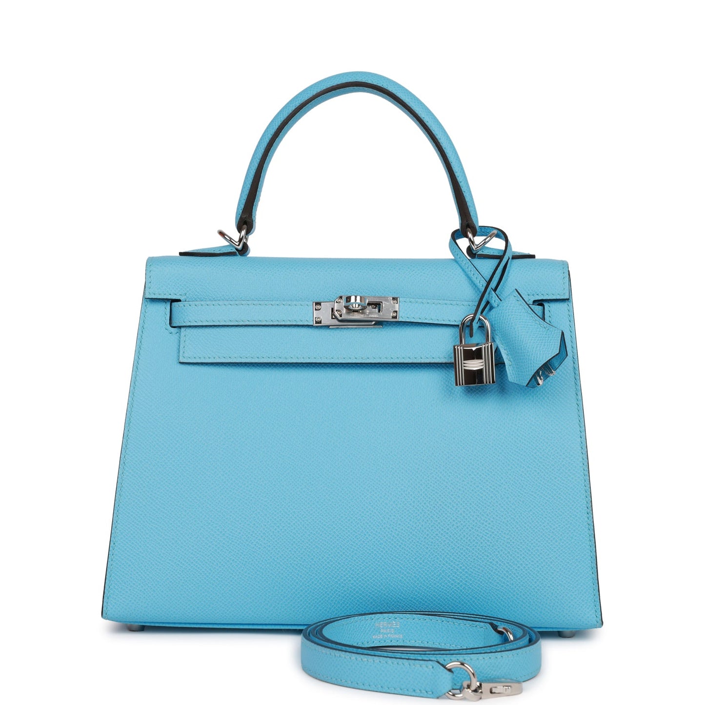 Hermes Kelly Sellier Celeste Epsom Palladium Hardware Handbag Travel Bag