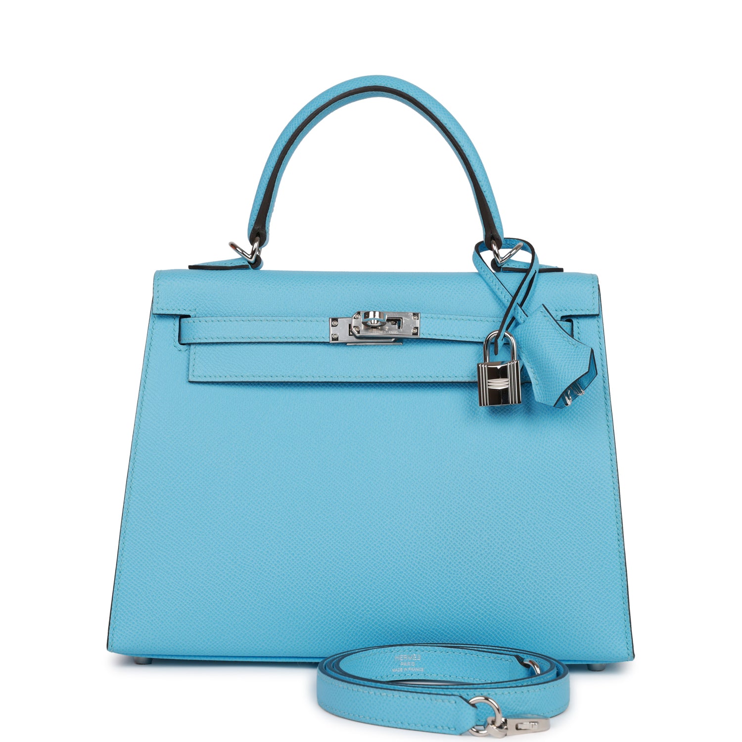 Hermes Kelly Sellier Celeste Epsom Palladium Hardware Handbag Travel Bag