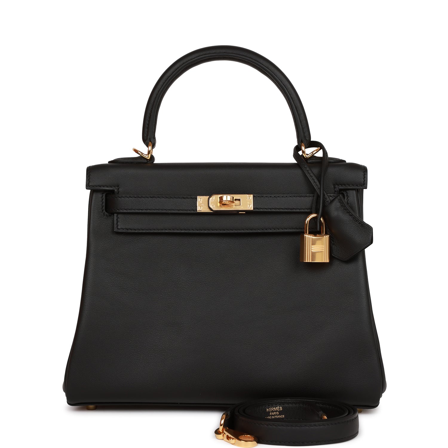 Hermes Kelly Retourne Swift Hardware Handbag Black Gold Travel Bag
