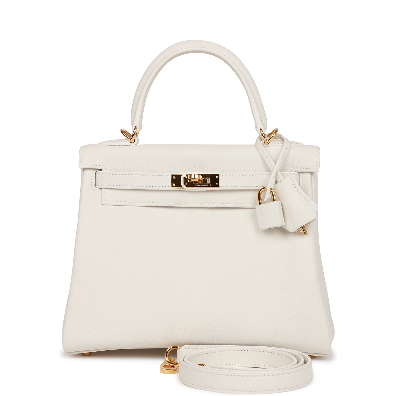 Hermes Kelly Retourne Swift Hardware Handbag White Gold Travel Bag
