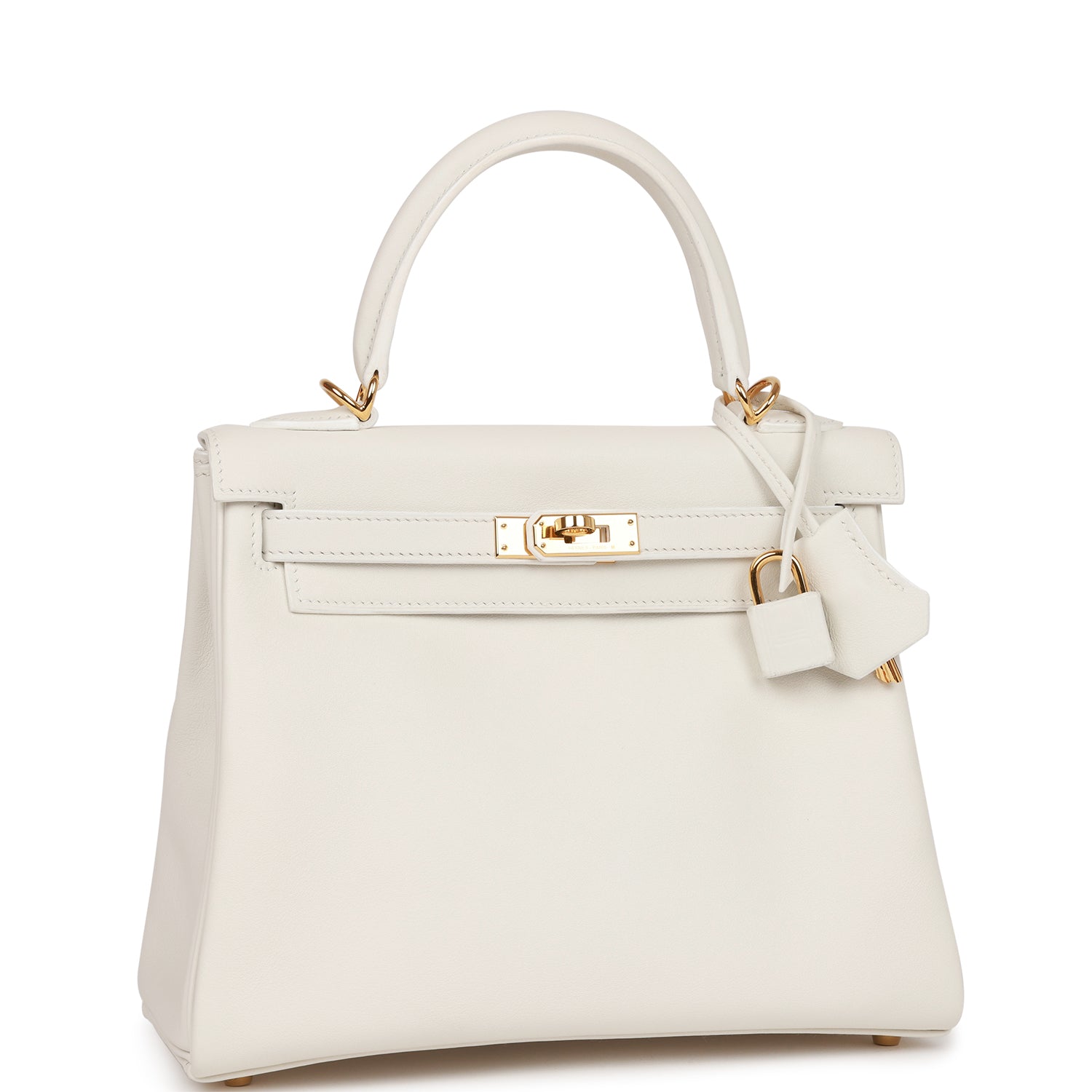 Hermes Kelly Retourne Swift Hardware Handbag White Gold Travel Bag
