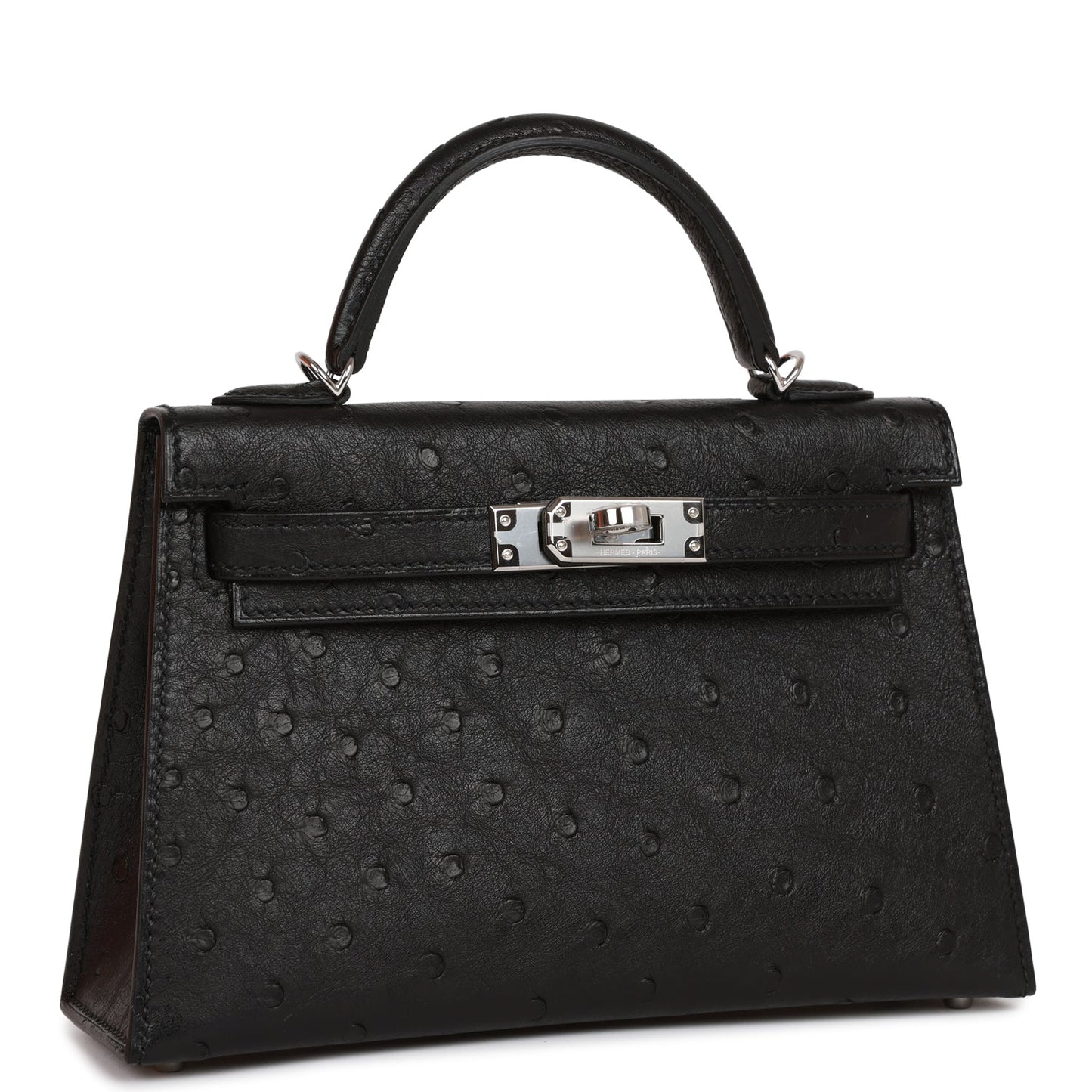 Hermes Kelly Sellier Ostrich Palladium Hardware Handbag Black Travel Bag
