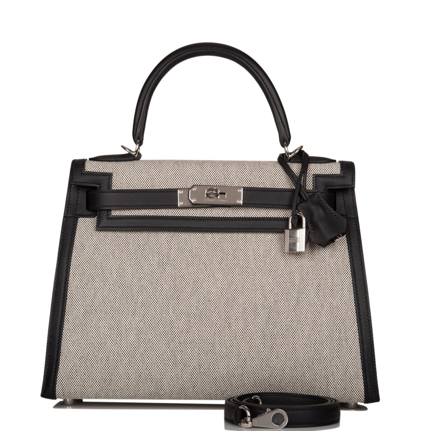 Hermes Kelly Sellier Toile And Swift Palladium Hardware Black Travel Bag