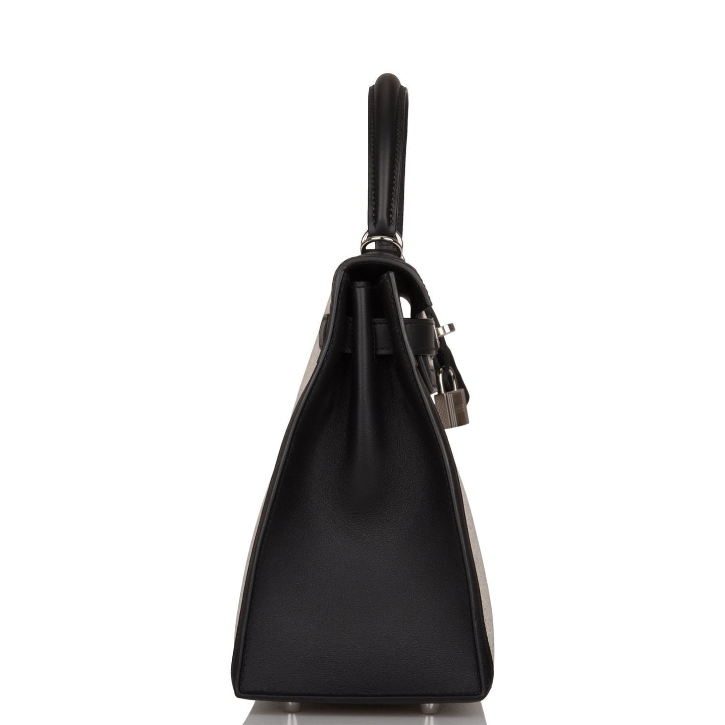 Hermes Kelly Sellier Toile And Swift Palladium Hardware Black Travel Bag