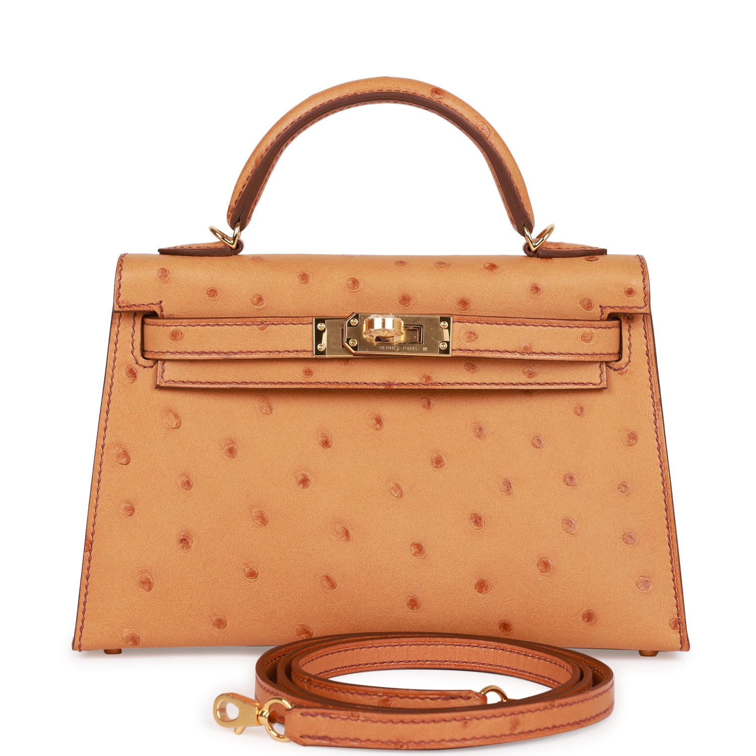 Hermes Kelly Sellier Ostrich Hardware Handbag Gold Travel Bag