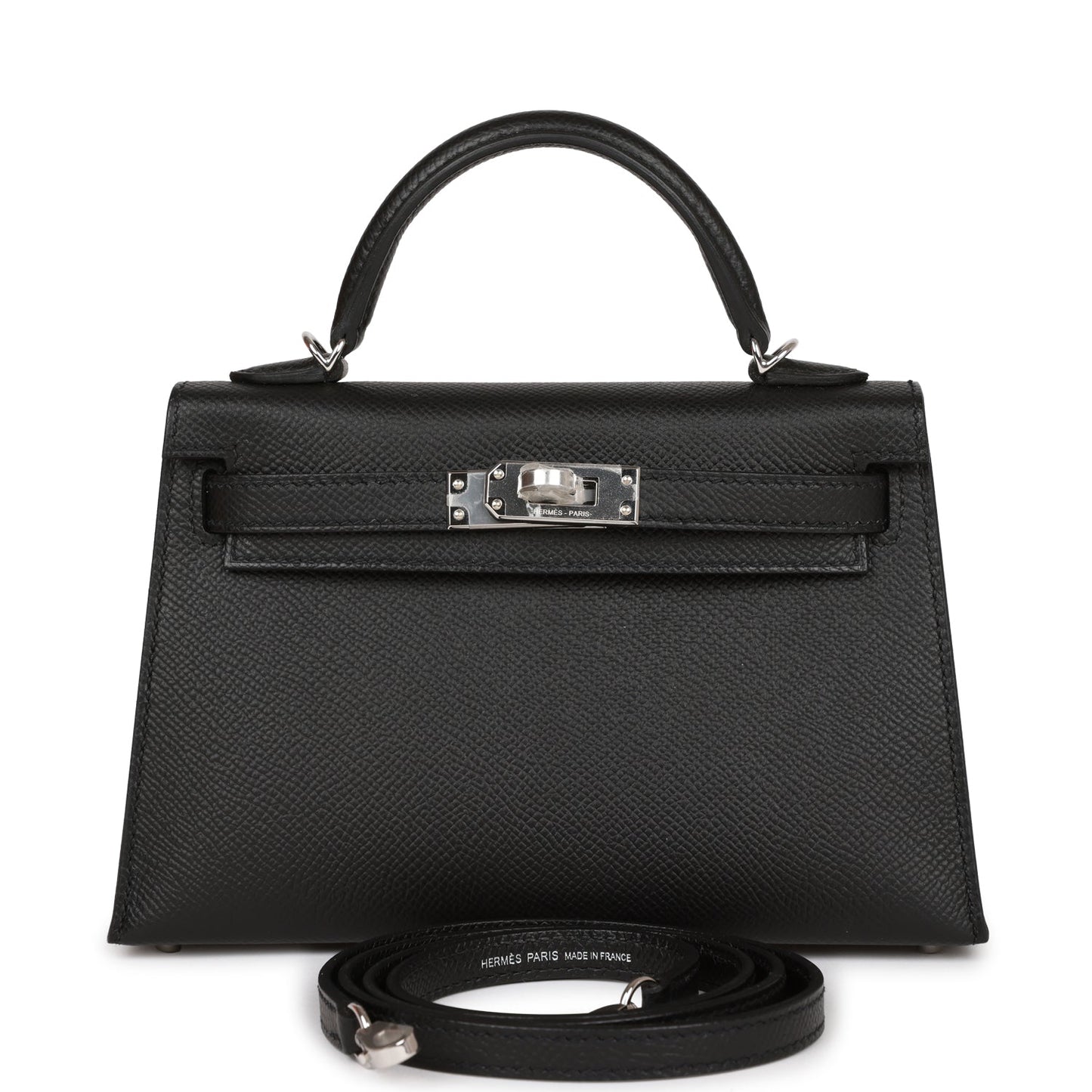 Hermes Kelly Sellier Epsom Palladium Hardware Handbag Black Travel Bag 19