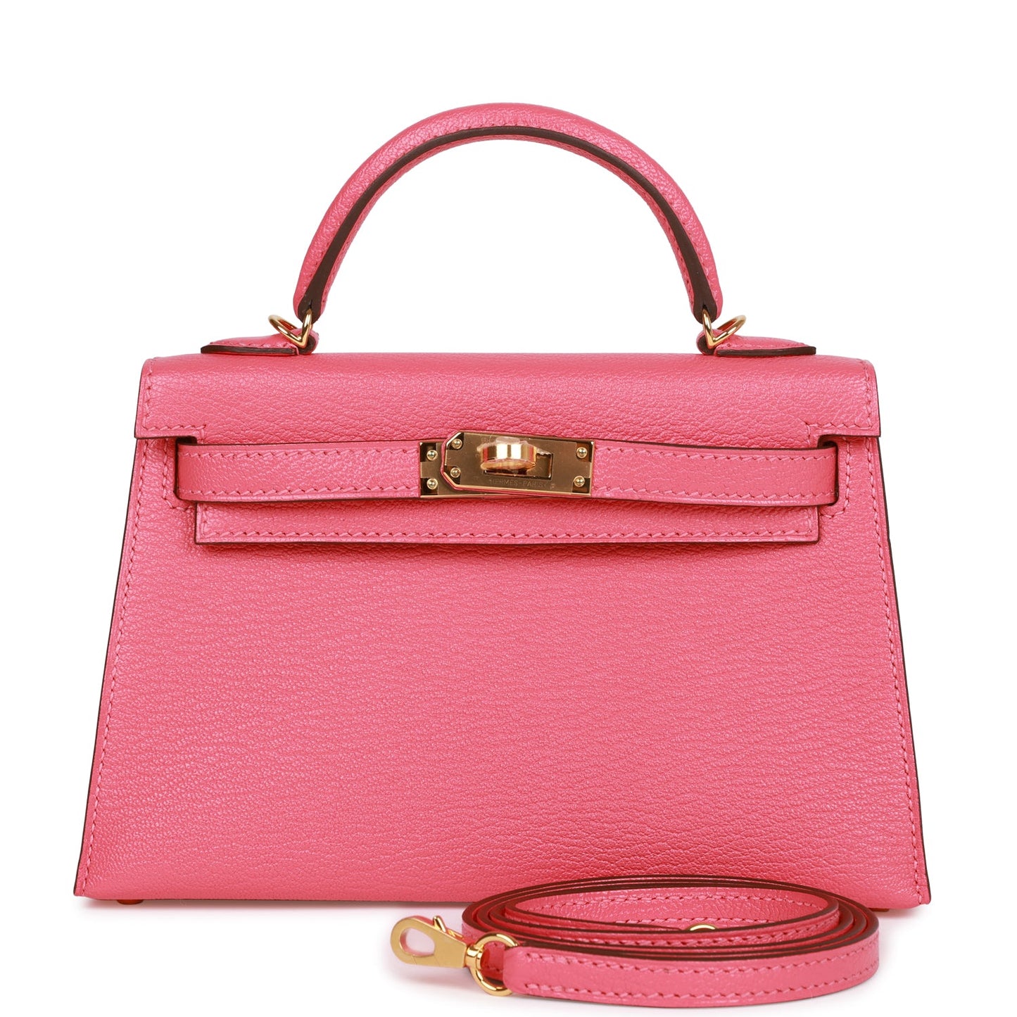 Hermes Kelly Sellier Rose Lipstick Chèvre Hardware Handbag Gold Travel Bag