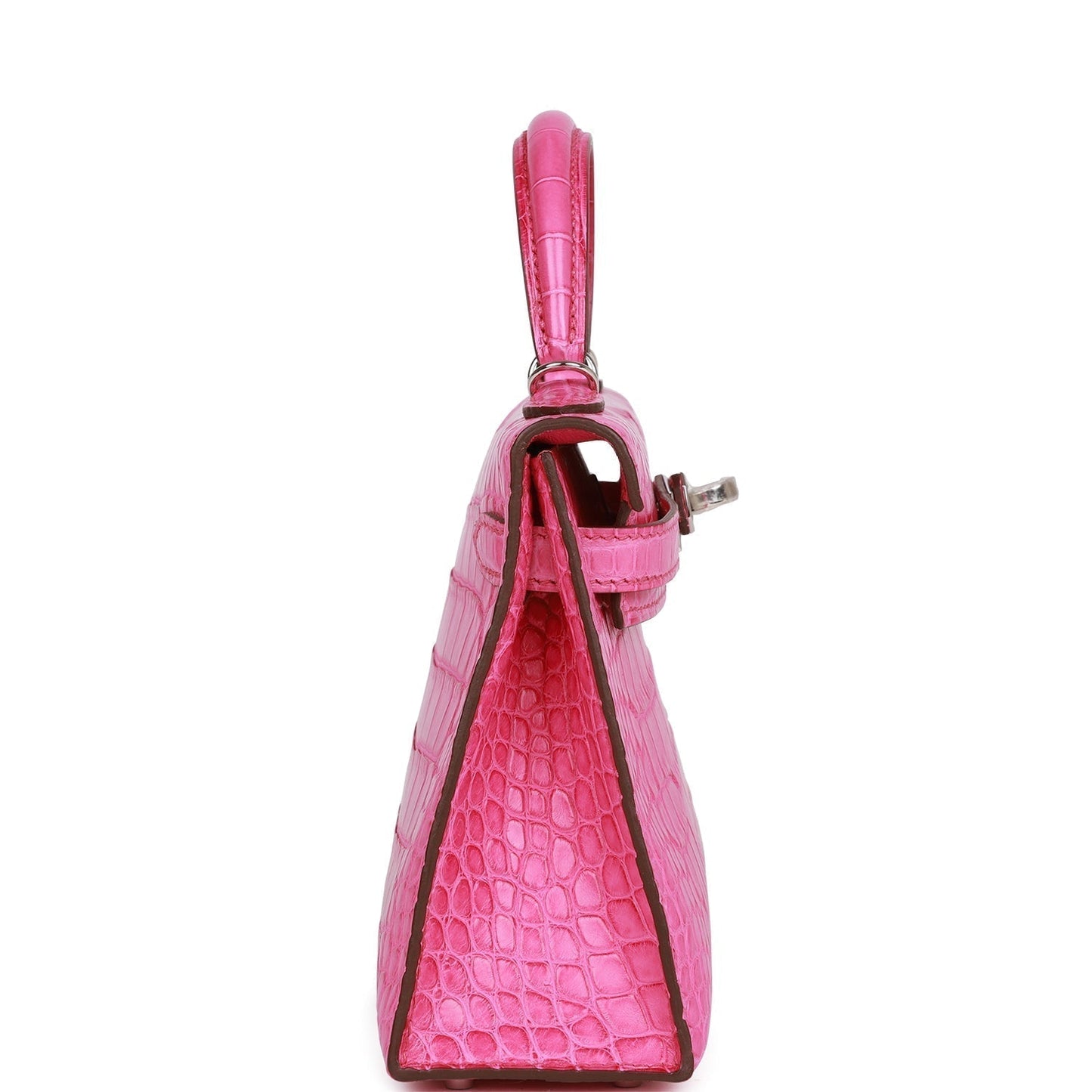 Hermes Kelly Sellier Rose Shocking Matte Alligator Palladium Hardware Travel Bag