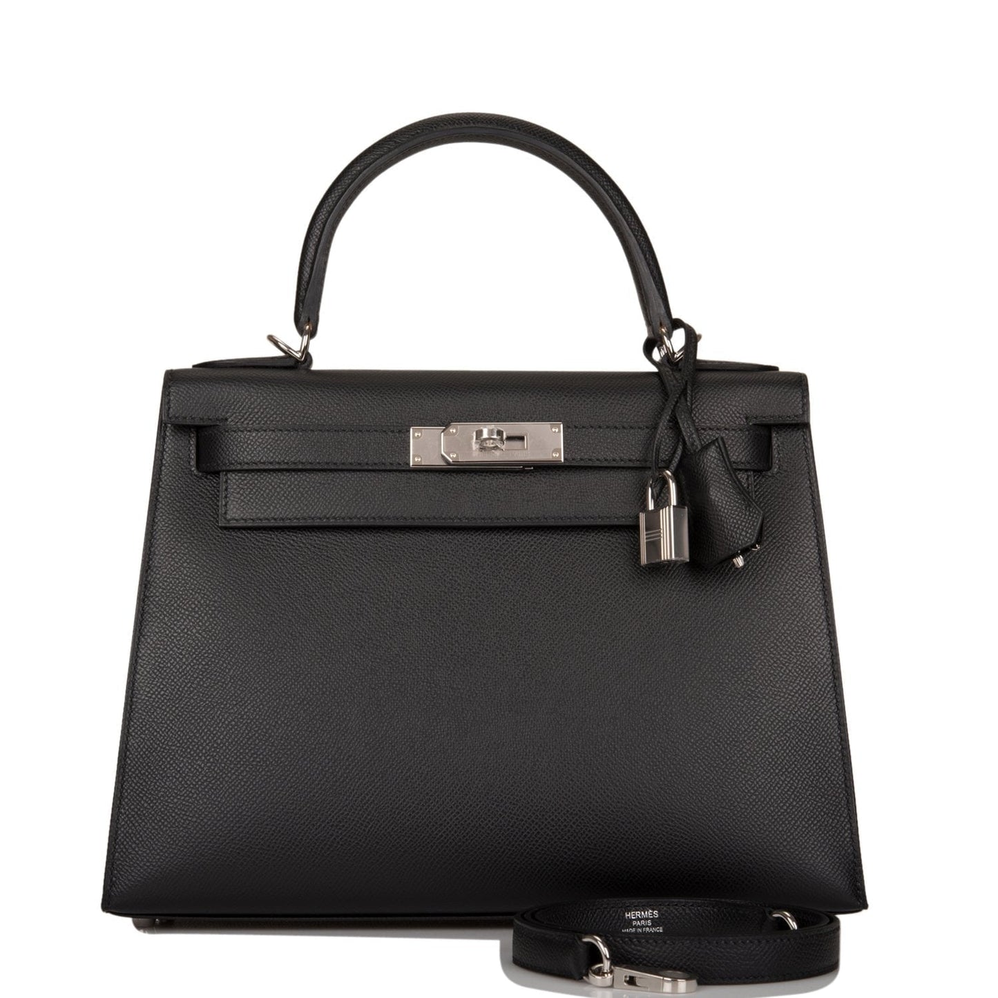 Hermes Kelly Sellier Epsom Palladium Hardware Handbag Black Travel Bag 5
