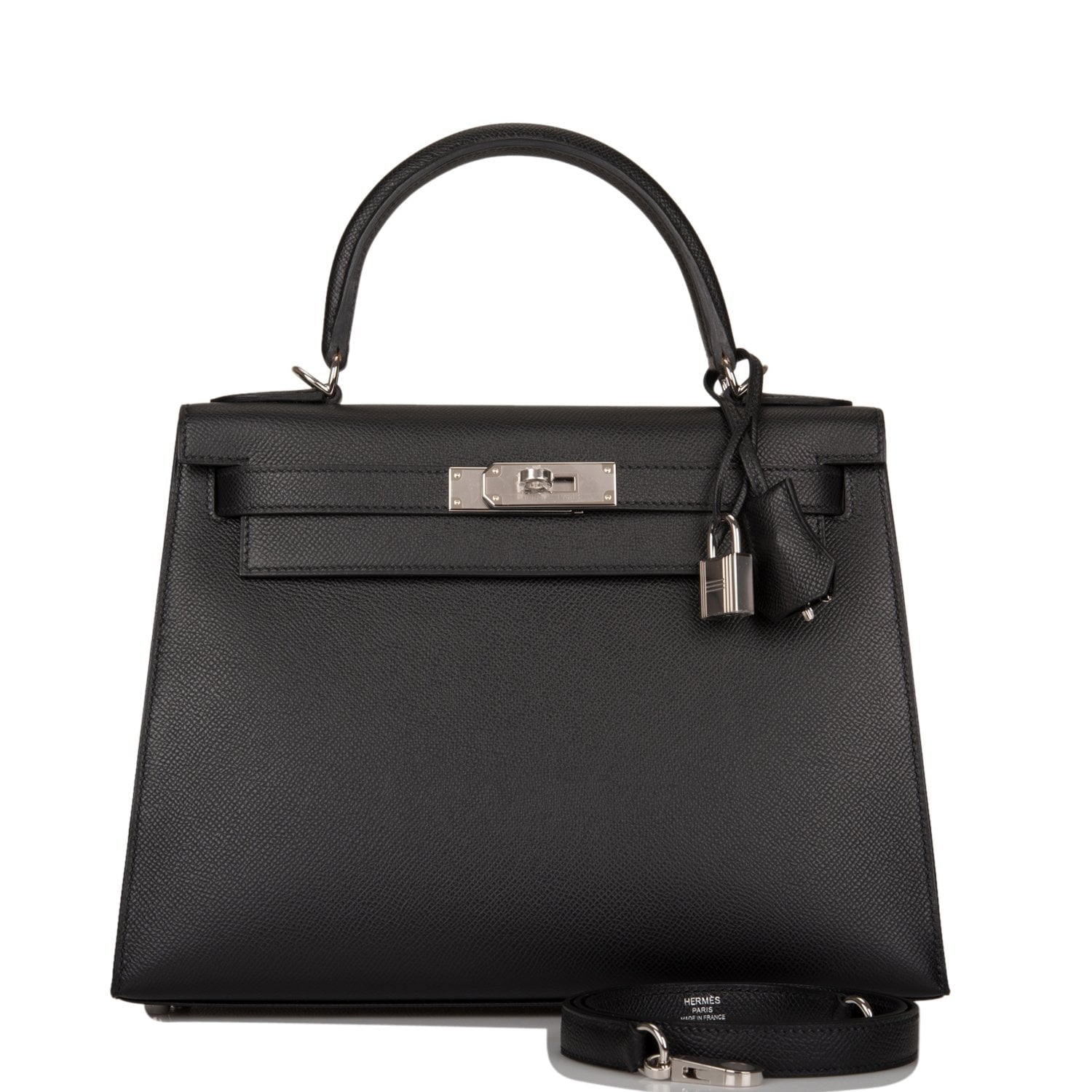 Hermes Kelly Sellier Epsom Palladium Hardware Handbag Black Travel Bag 5