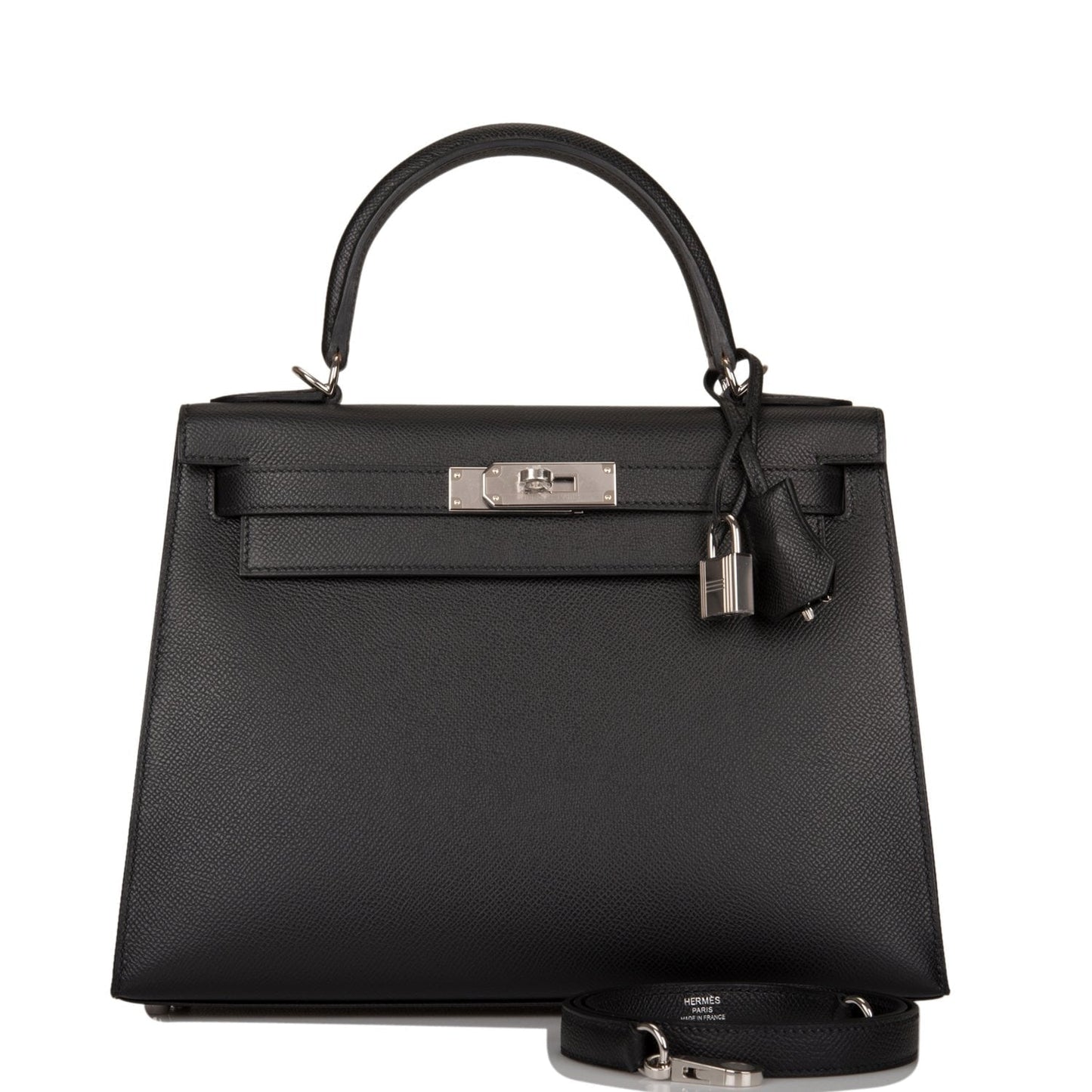 Hermes Kelly Sellier Epsom Palladium Hardware Handbag Black Travel Bag