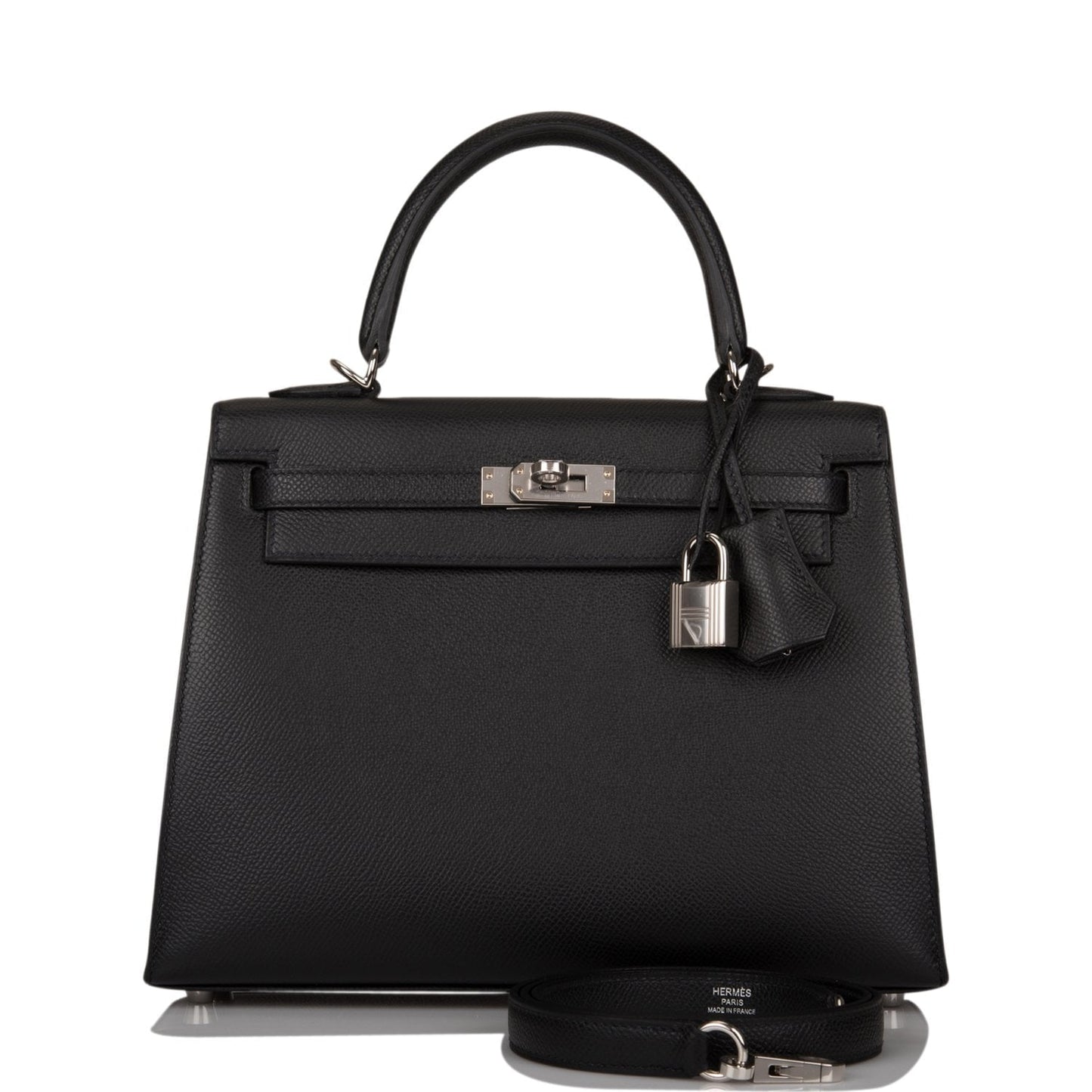 Hermes Kelly Sellier Epsom Palladium Hardware Handbag Black Travel Bag 16