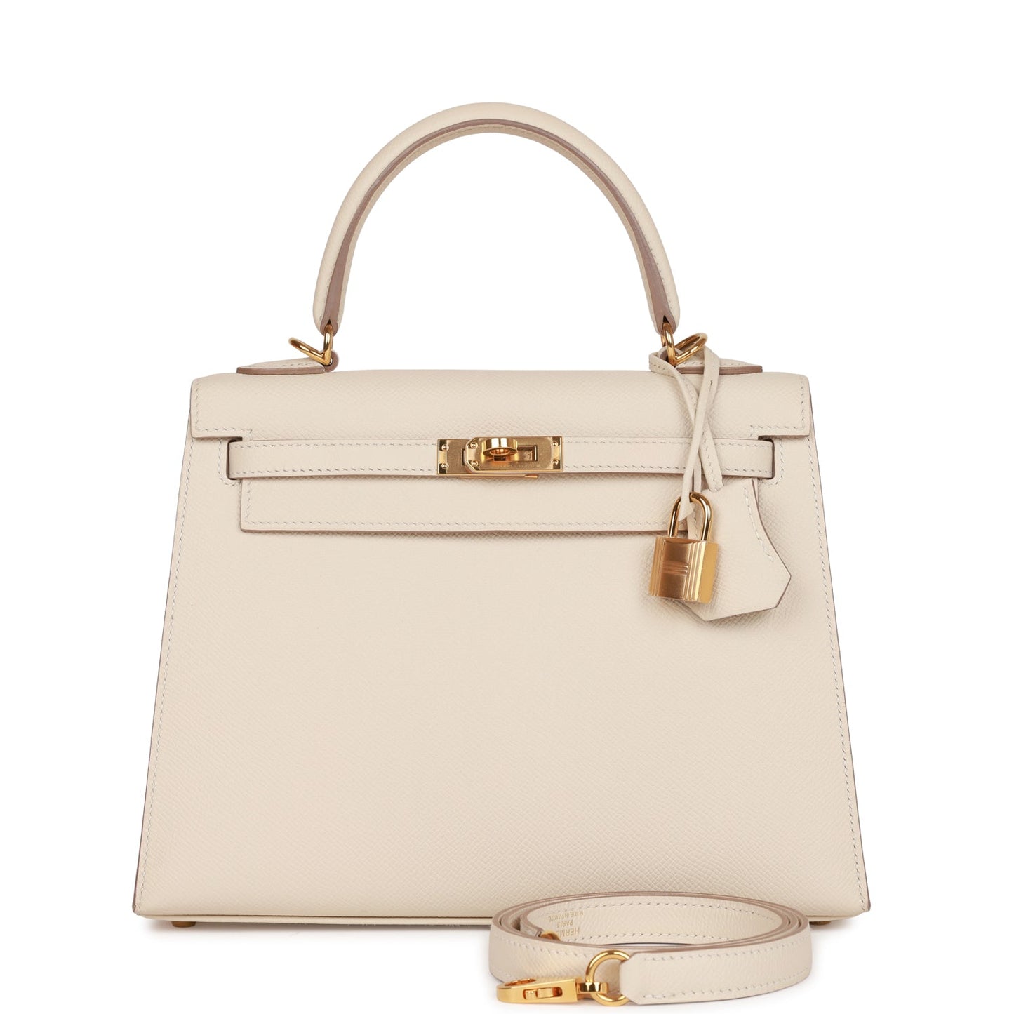 Hermes Kelly Sellier Craie Epsom Hardware Handbag Gold Travel Bag Gold Hardware