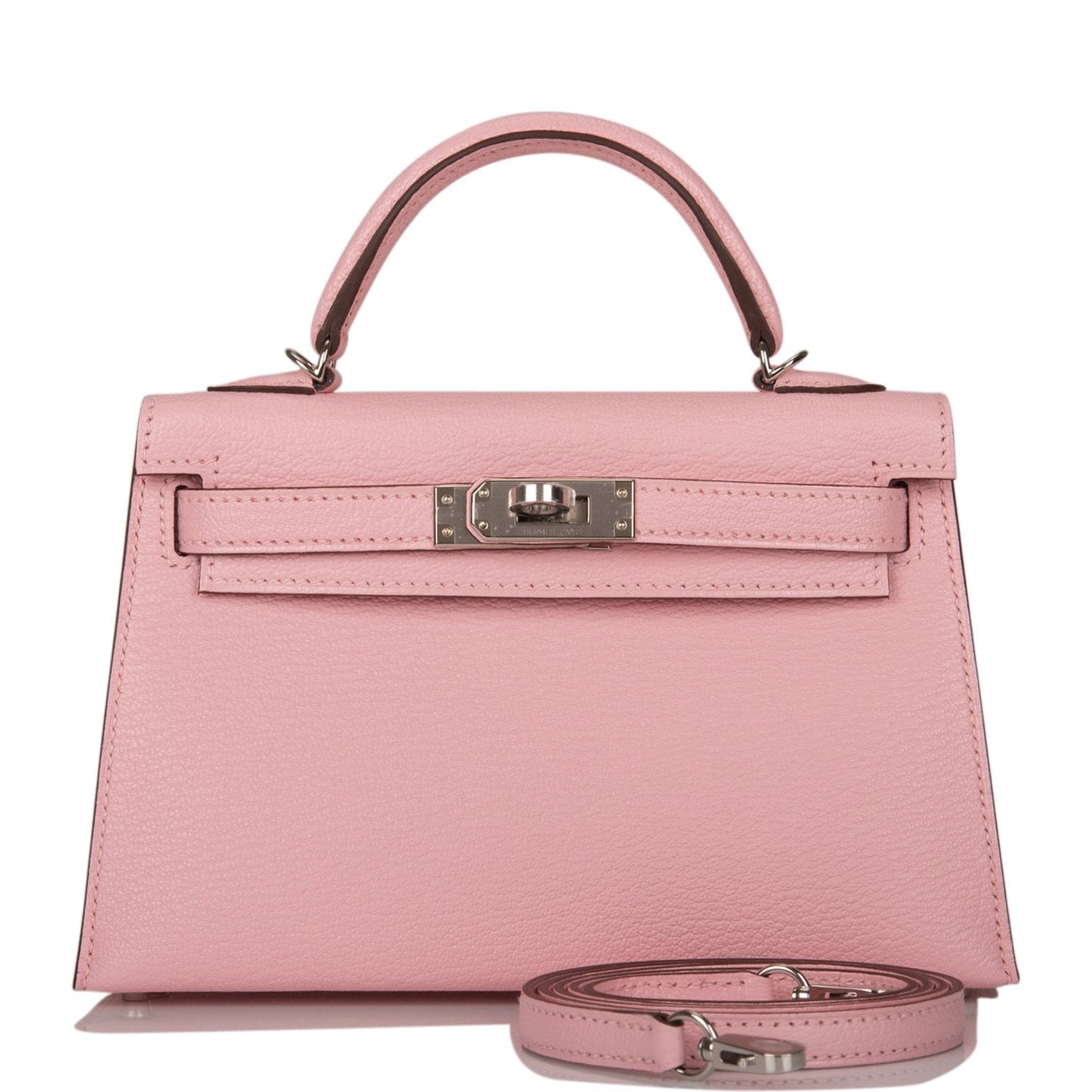 Hermes Kelly Sellier Rose Sakura Chevre Palladium Hardware Travel Bag 2 Jc