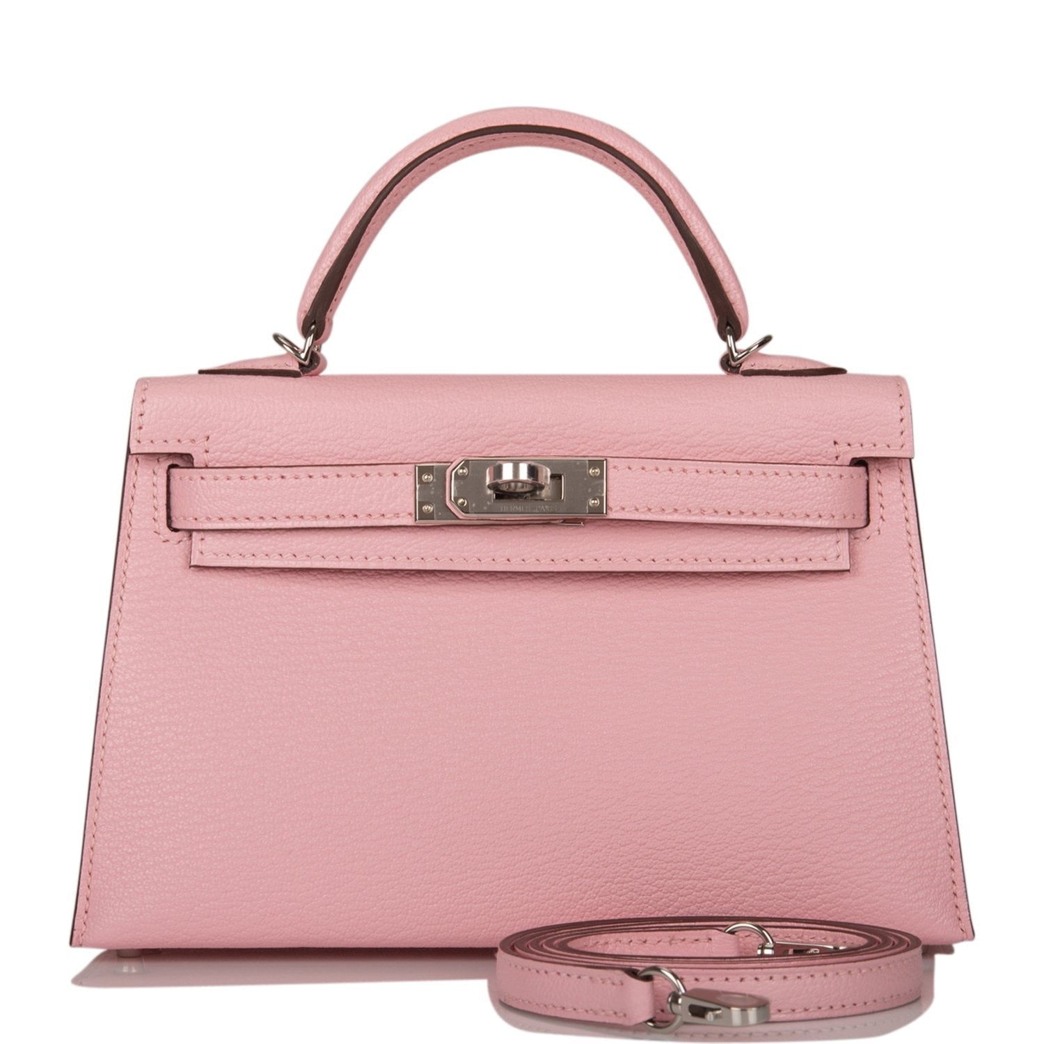 Hermes Kelly Sellier Rose Sakura Chevre Palladium Hardware Travel Bag 2 Jc