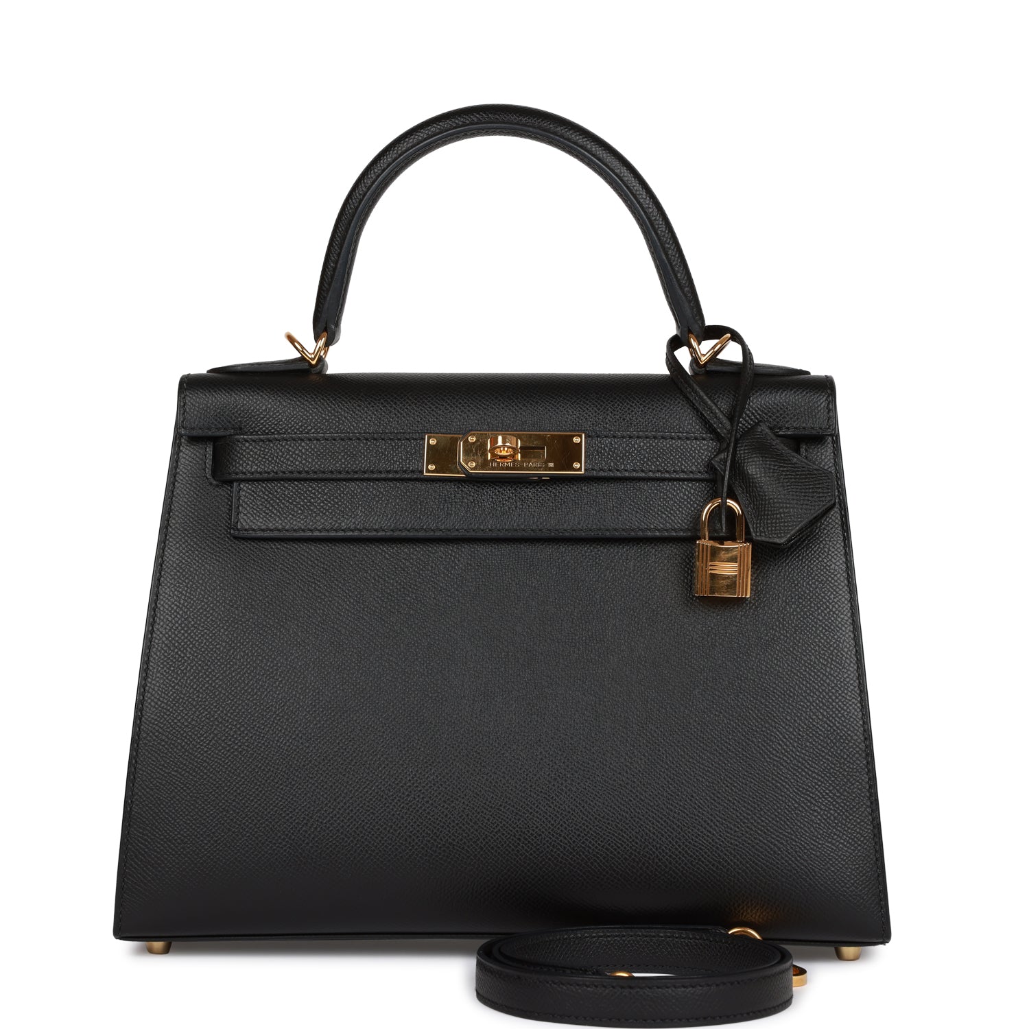 Hermes Kelly Sellier Epsom Hardware Handbag Black Gold Travel Bag 12