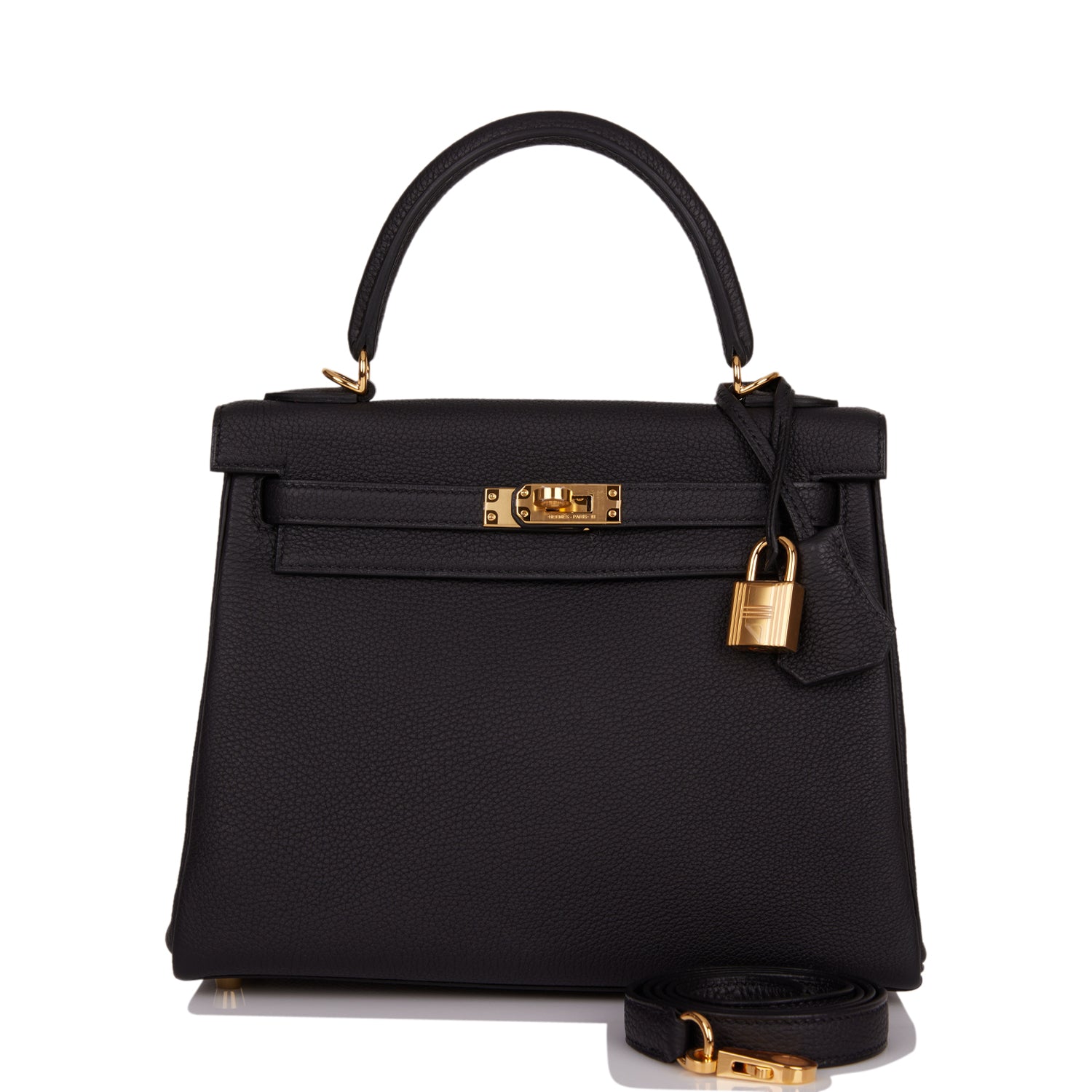 Hermes Kelly Retourne Togo Hardware Handbag Black Gold Travel Bag 12