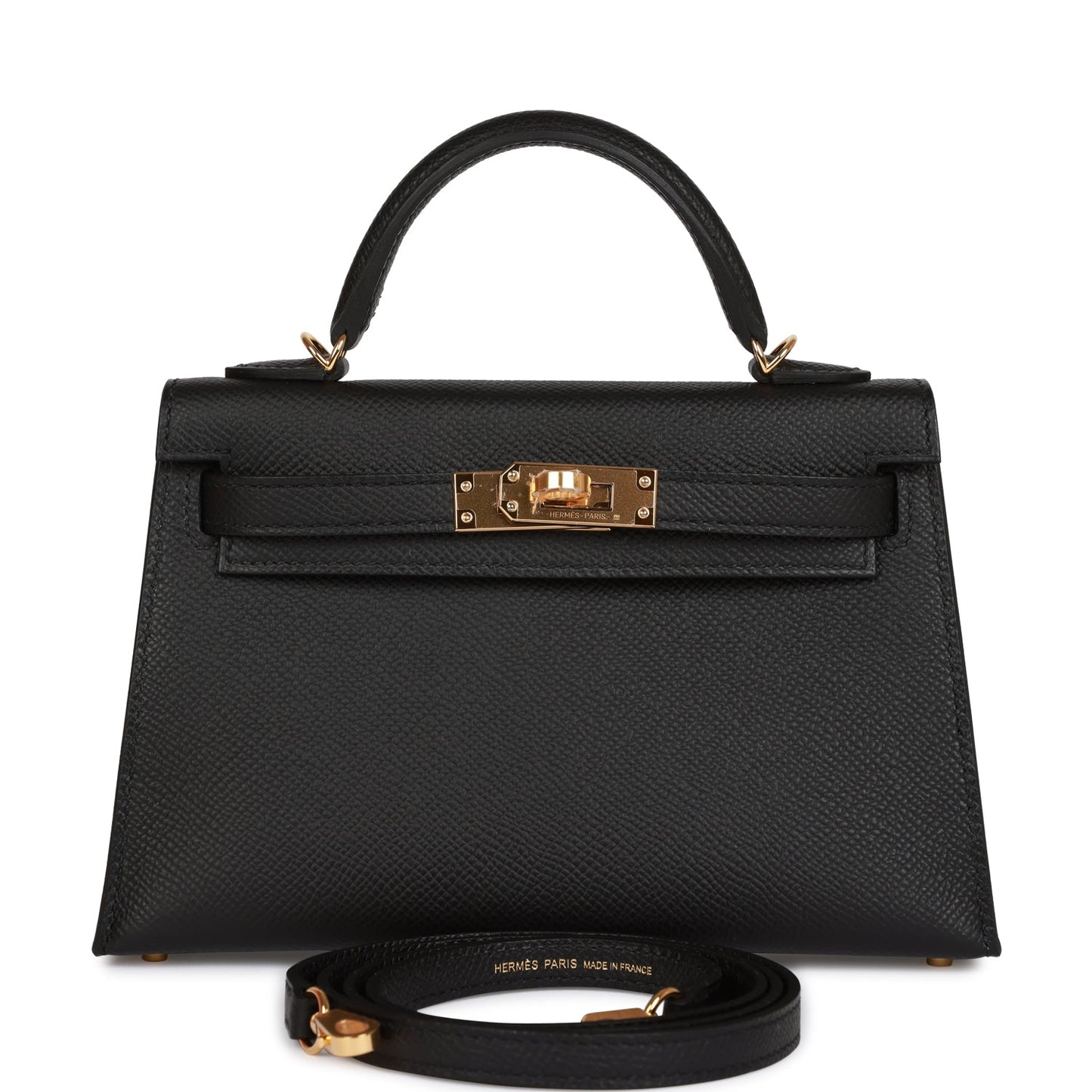 Hermes Kelly Sellier Epsom Hardware Handbag Black Gold Travel Bag 28