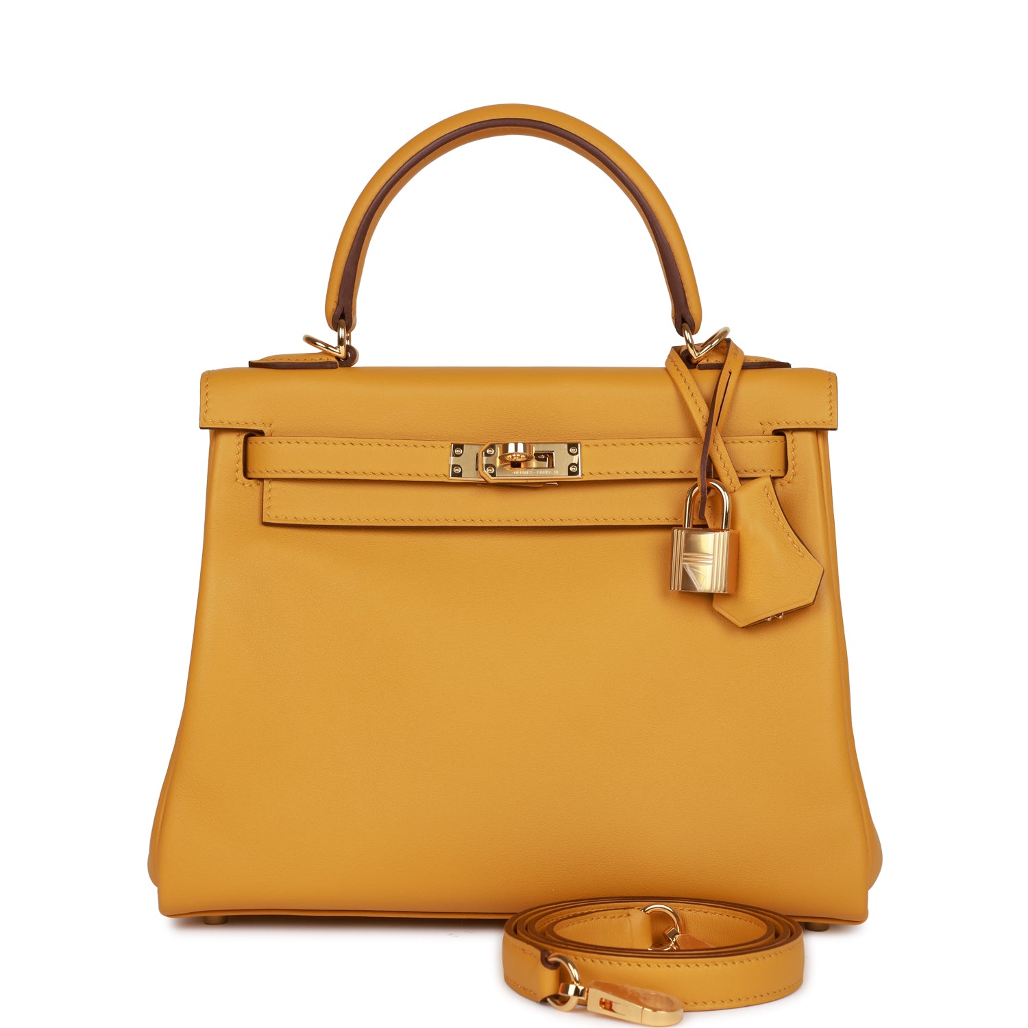 Hermes Kelly Retourne Jaune Ambre Swift Hardware Handbag Gold Travel Bag