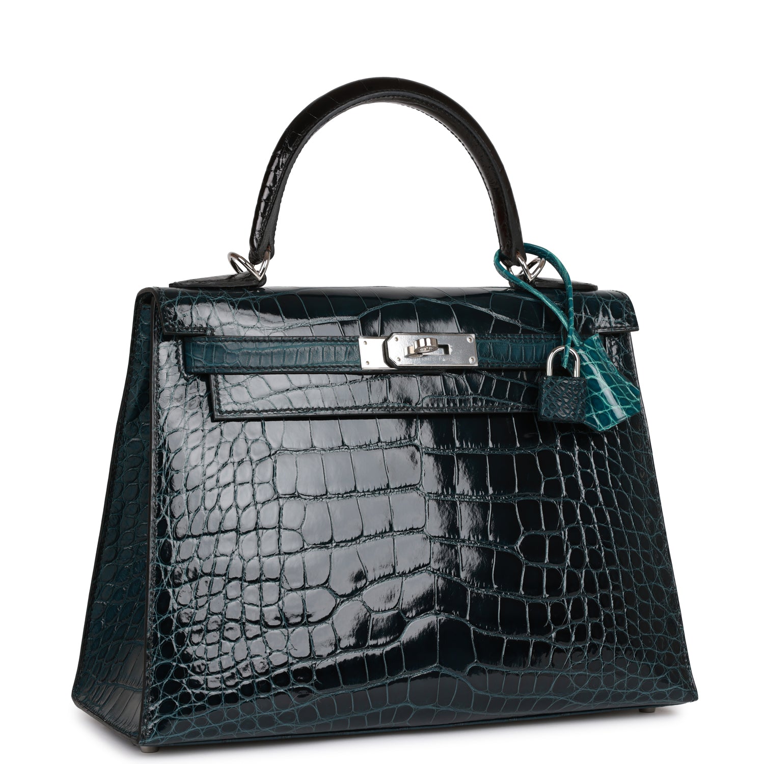 Hermes Kelly Sellier Tri Color Vert Rousseau And Black Travel Bag