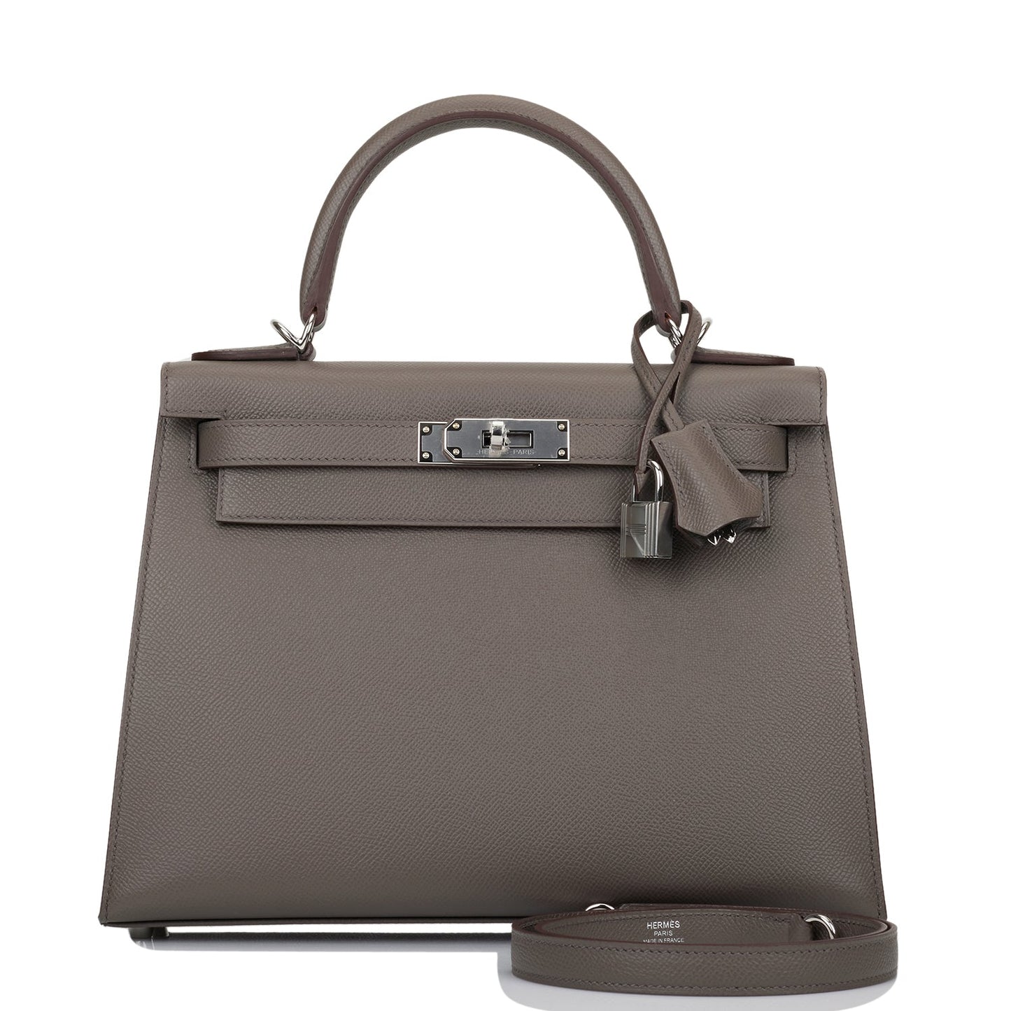 Hermes Kelly Sellier Etain Epsom Palladium Hardware Handbag Travel Bag