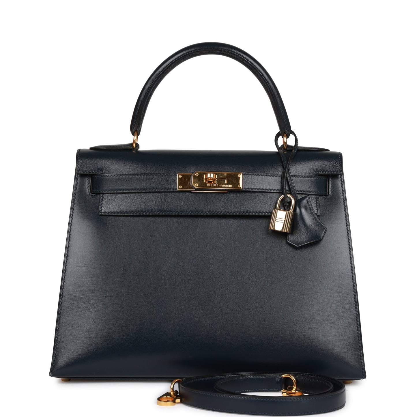 Hermes Kelly Sellier Bleu Marine Box Hardware Handbag Gold Travel Bag