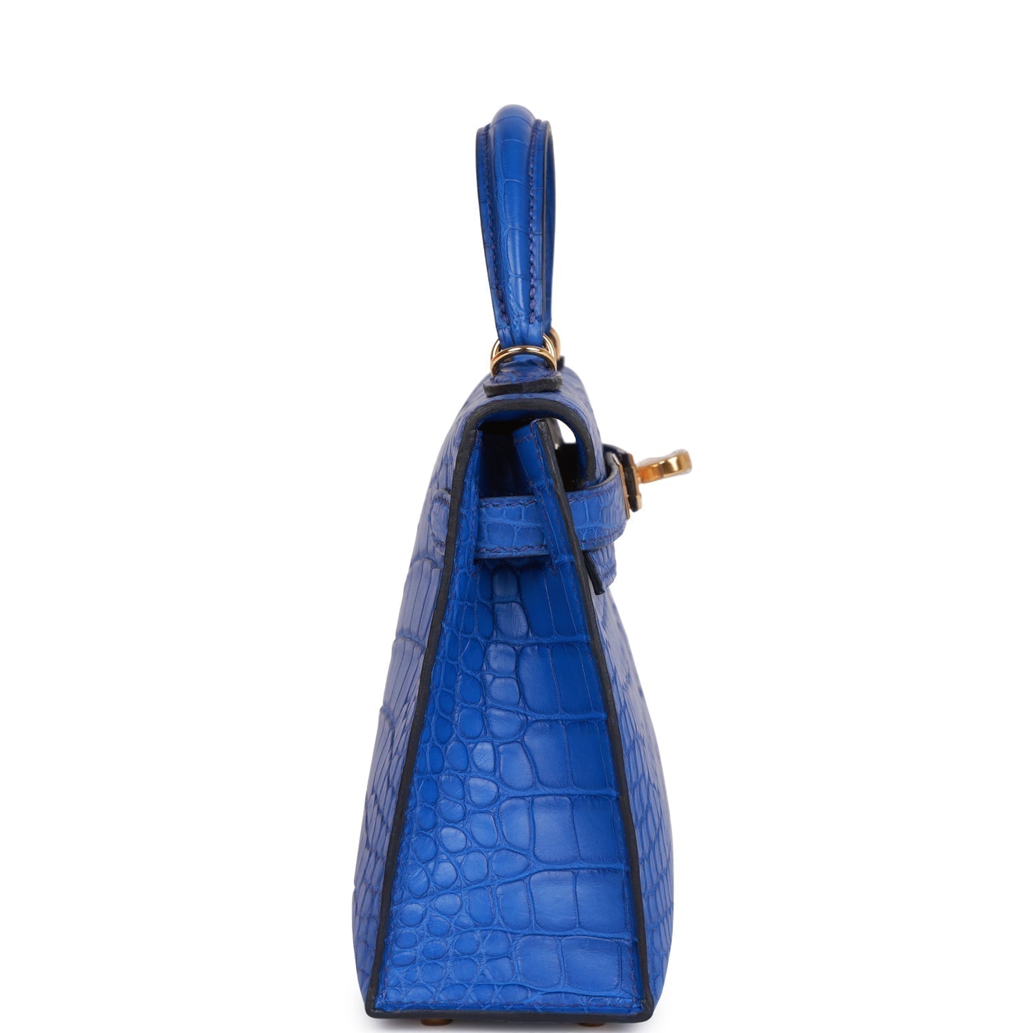 Hermes Kelly Sellier Bleu Royal Matte Alligator Hardware Handbag Gold Travel Bag