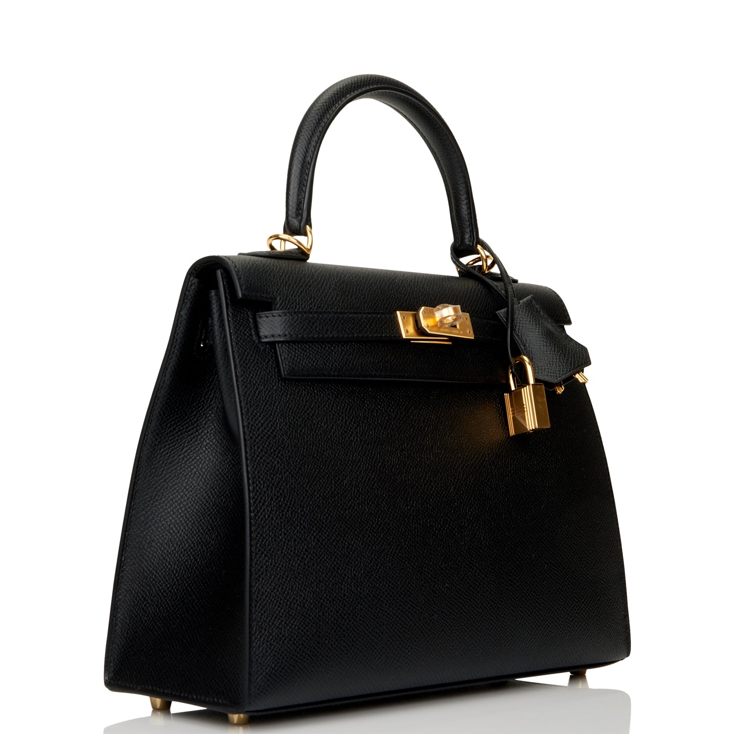 Hermes Kelly Sellier Epsom Hardware Handbag Black Gold Travel Bag 16