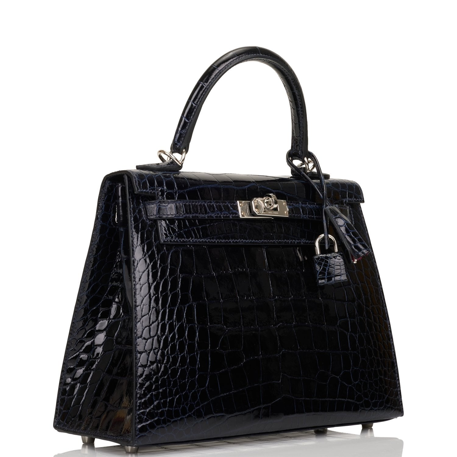 Hermes Kelly Sellier Bleu Marine Verso Shiny Alligator Travel Bag