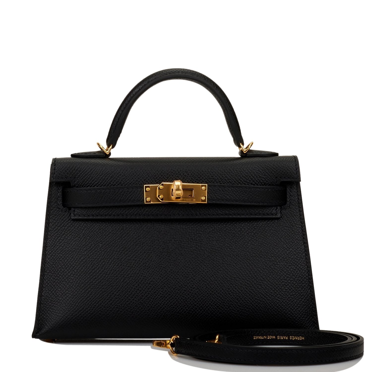 Hermes Kelly Sellier Epsom Hardware Handbag Black Gold Travel Bag 21