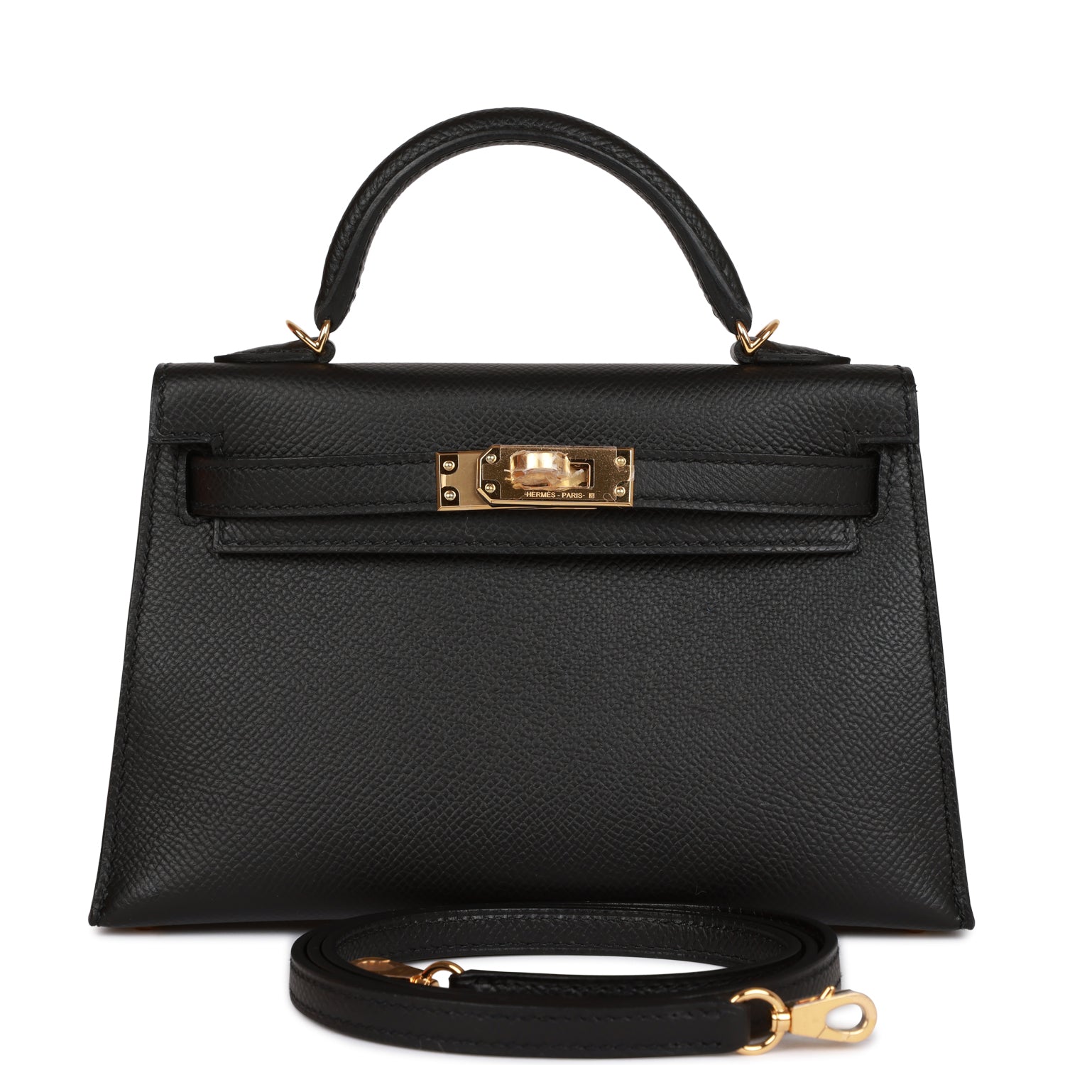 Hermes Kelly Sellier Epsom Hardware Handbag Black Gold Travel Bag 27