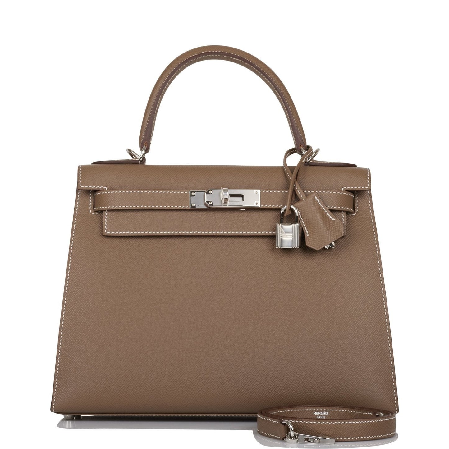 Hermes Kelly Sellier Etoupe Epsom Palladium Hardware Handbag Travel Bag