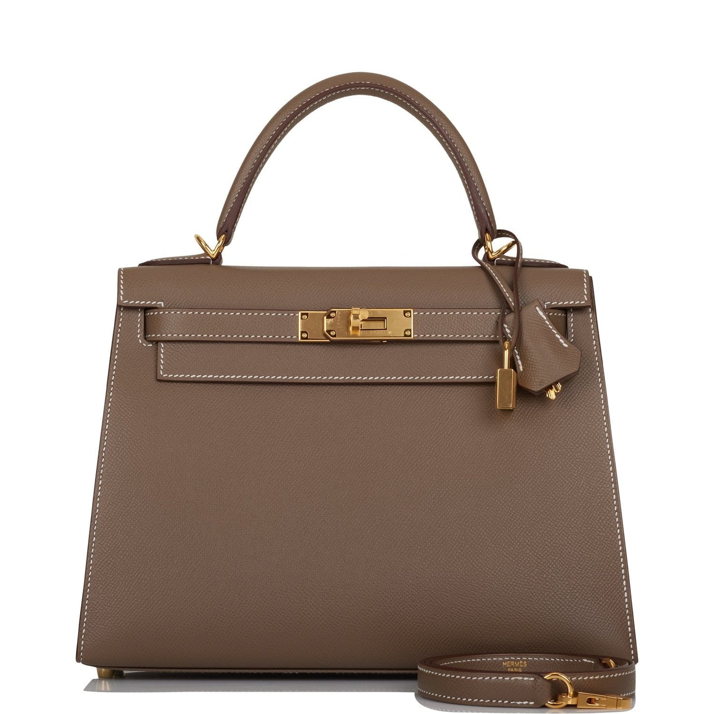 Hermes Kelly Sellier Etoupe Epsom Hardware Handbag Gold Travel Bag