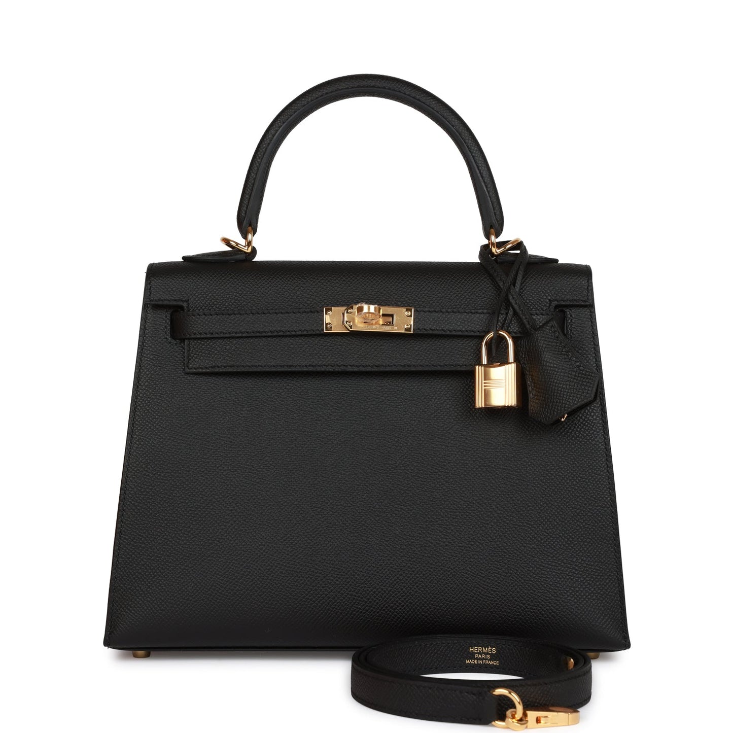 Hermes Kelly Sellier Epsom Hardware Handbag Black Gold Travel Bag 18