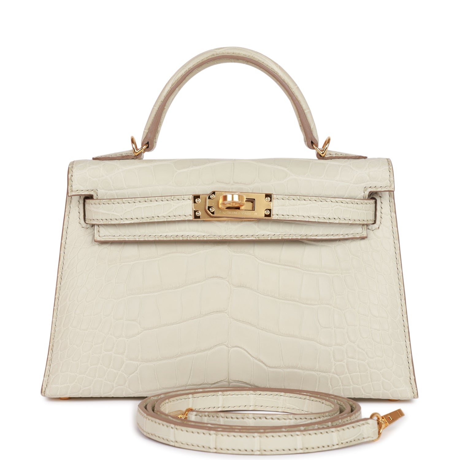 Hermes Kelly Sellier Beton Matte Alligator Hardware Handbag Gold Travel Bag Hardware 1