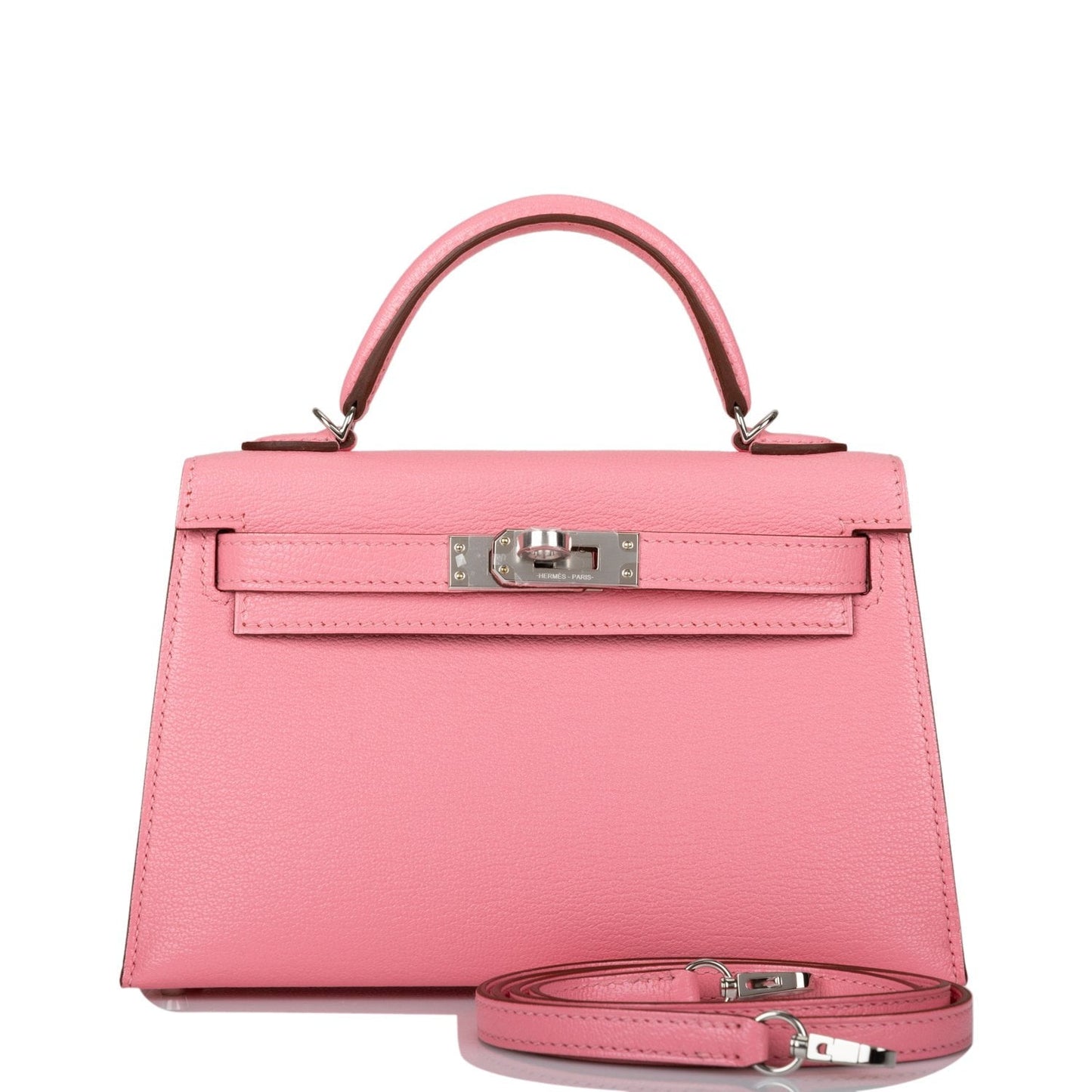 Hermes Kelly Sellier Rose Confetti Verso Chevre Palladium Travel Bag