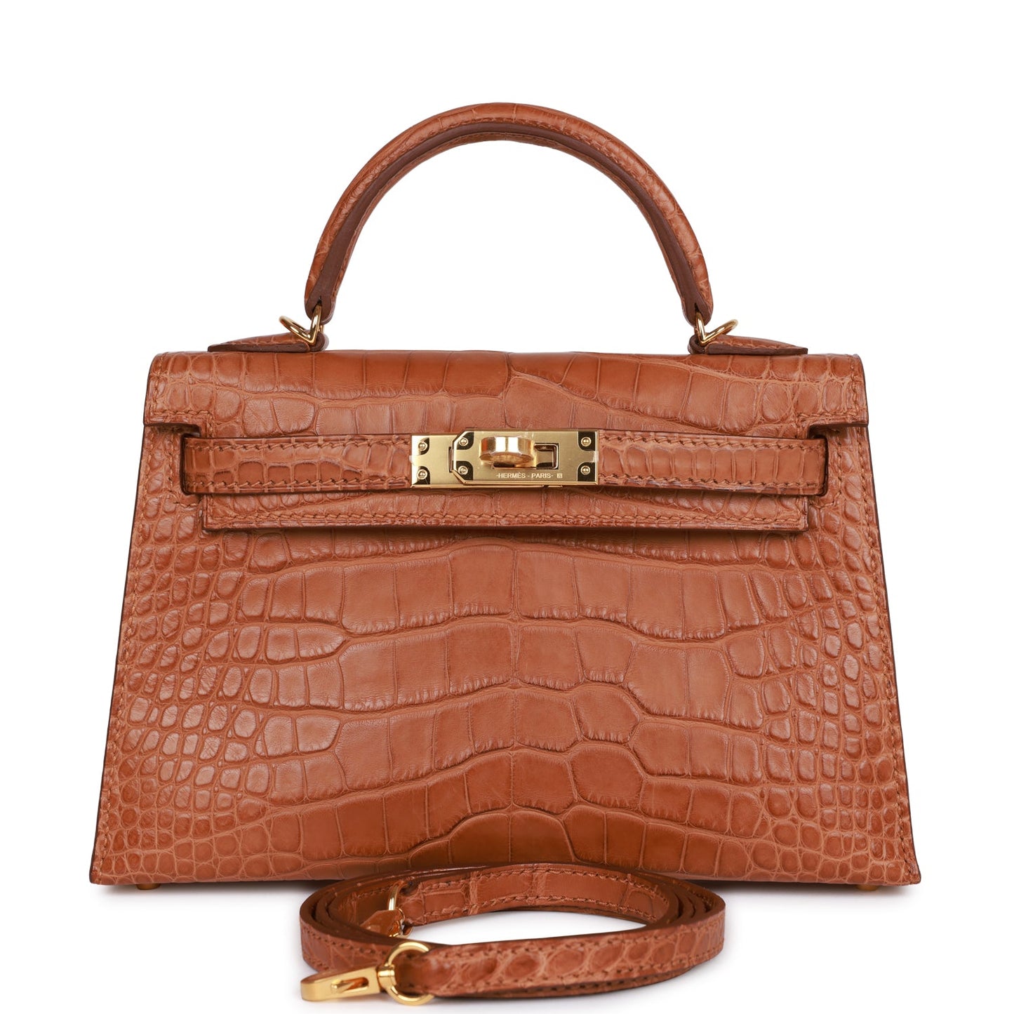 Hermes Kelly Sellier Matte Alligator Hardware Handbag Gold Travel Bag