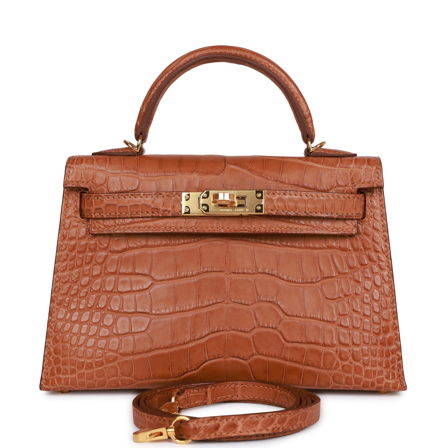 Hermes Kelly Sellier Matte Alligator Hardware Handbag Gold Travel Bag