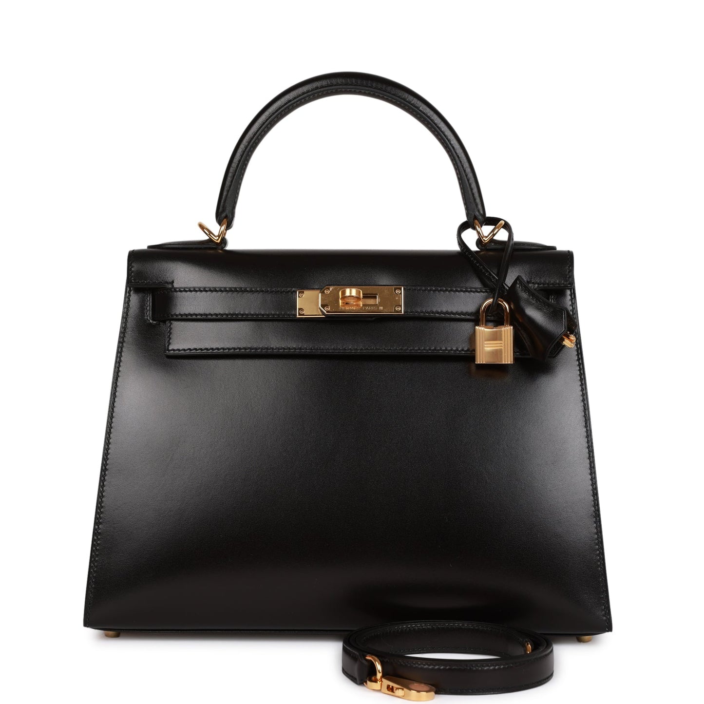 Hermes Kelly Sellier Box Hardware Handbag Black Gold Travel Bag 4