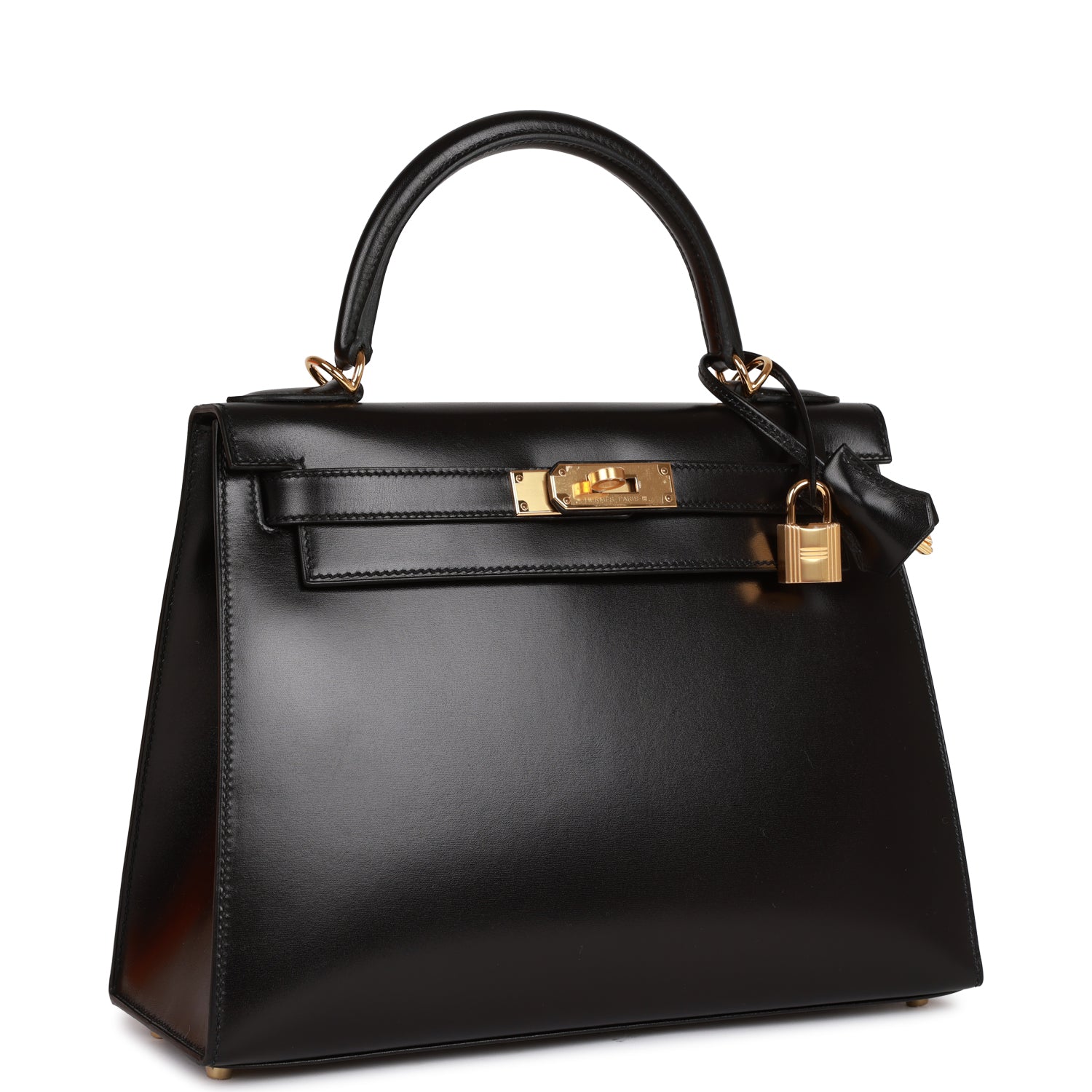 Hermes Kelly Sellier Box Hardware Handbag Black Gold Travel Bag 4