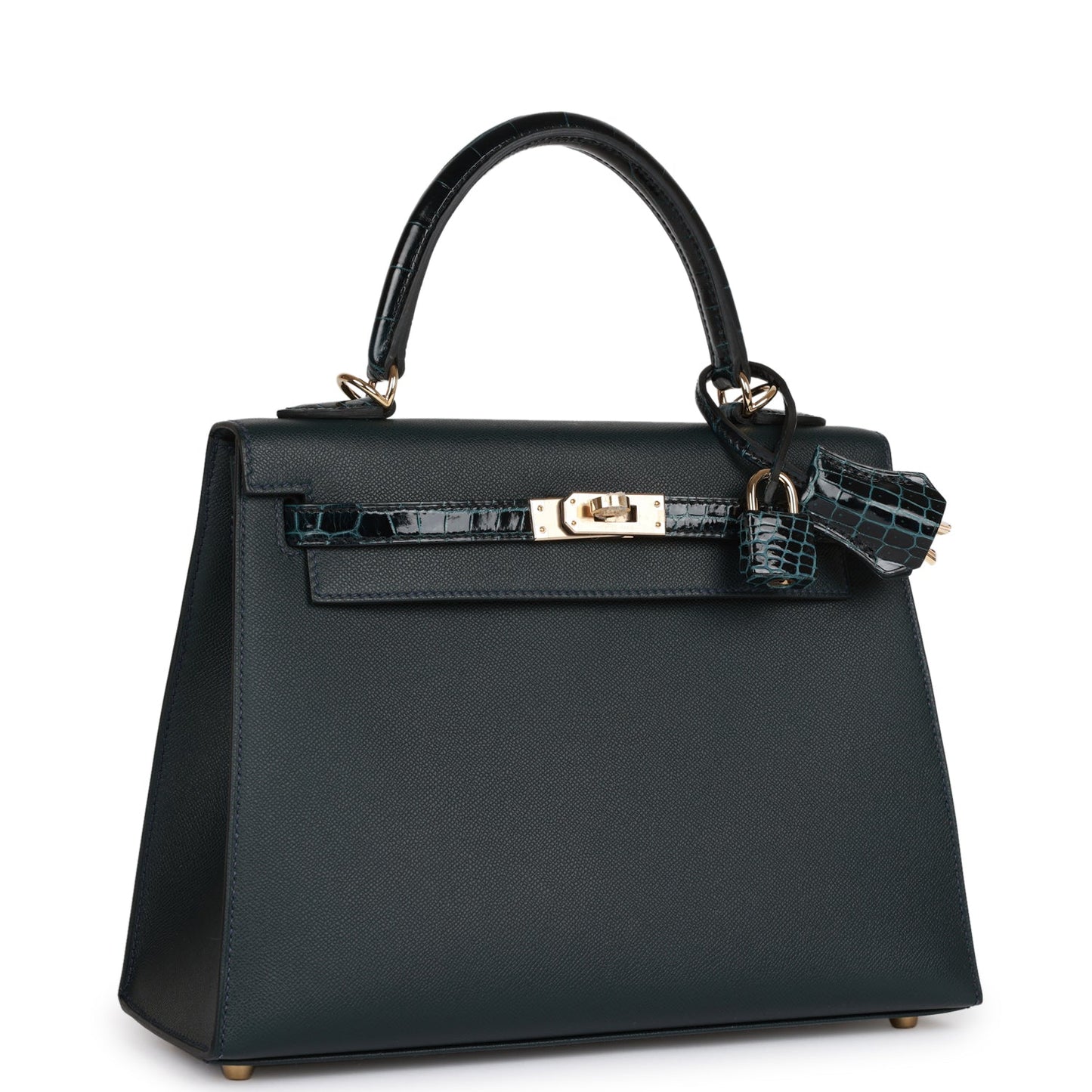 Hermes Kelly Sellier Vert Rousseau Madame And Shiny Gold Travel Bag